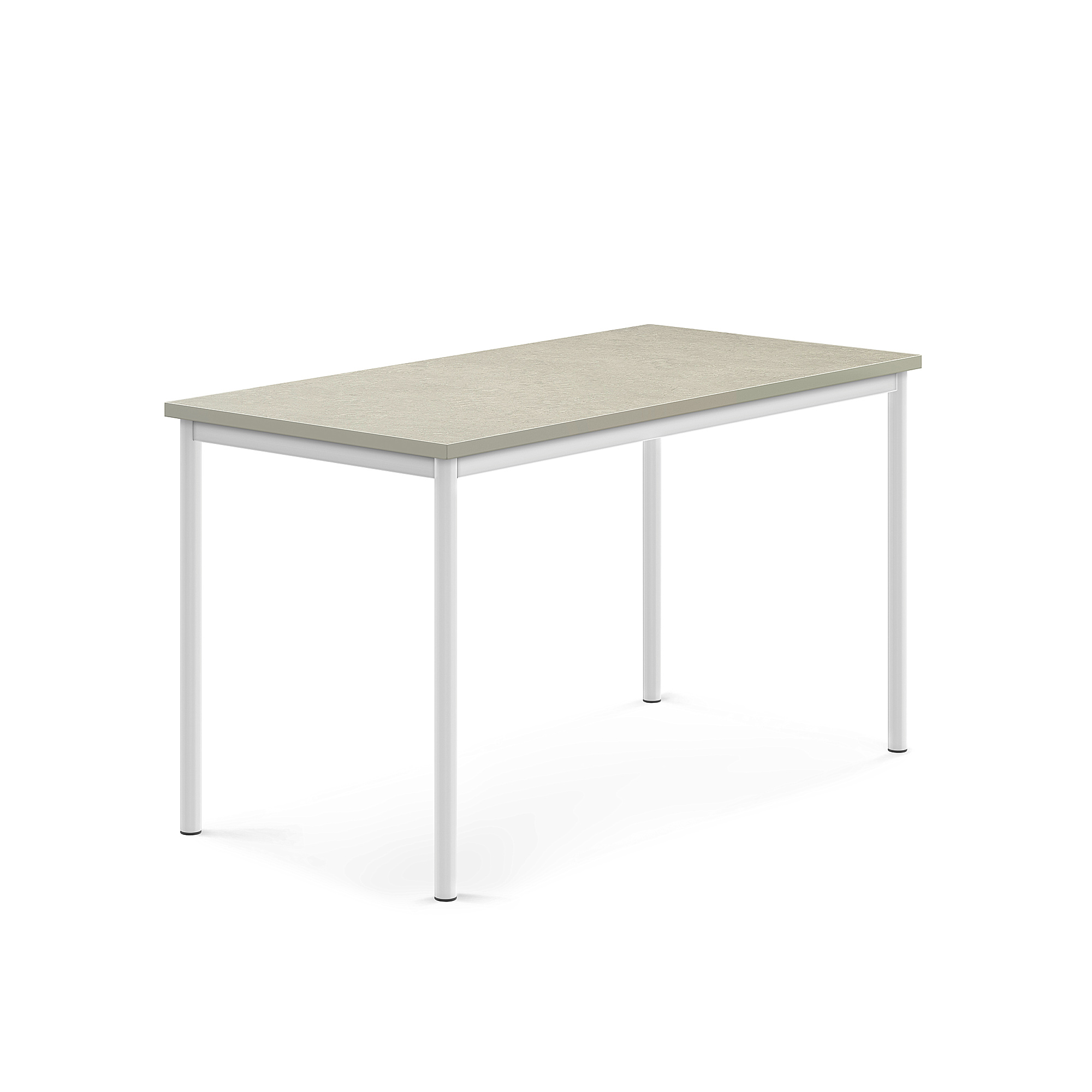 Stůl SONITUS, 1400x700x760 mm, bílé nohy, deska s linoleem, šedá