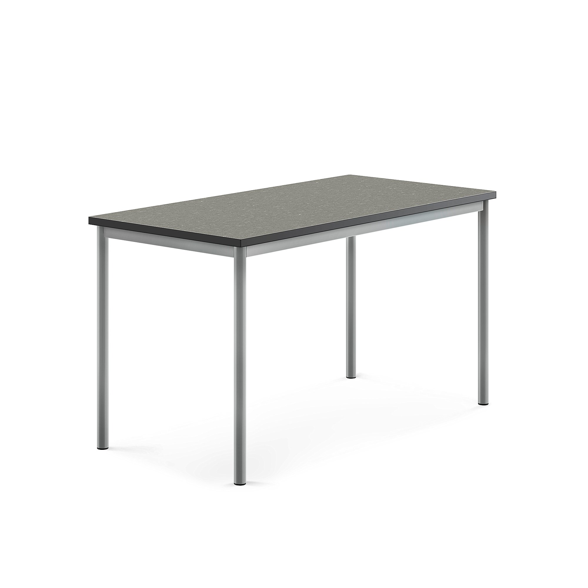 Stůl SONITUS, 1400x700x760 mm, stříbrné nohy, deska s linoleem, tmavě šedá