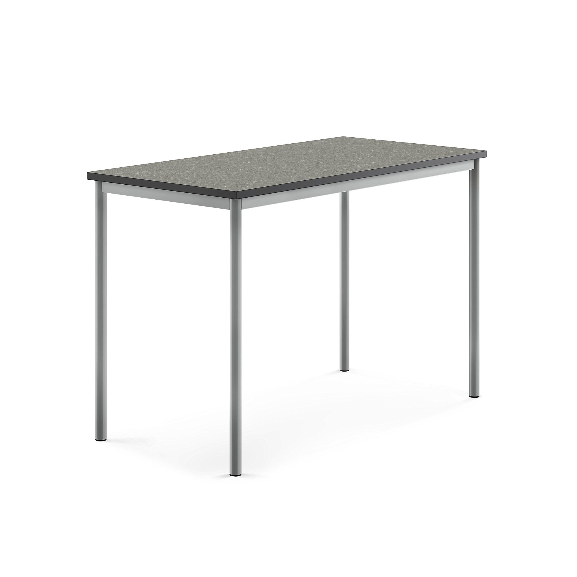 Stůl SONITUS, 1400x700x900 mm, stříbrné nohy, deska s linoleem, tmavě šedá