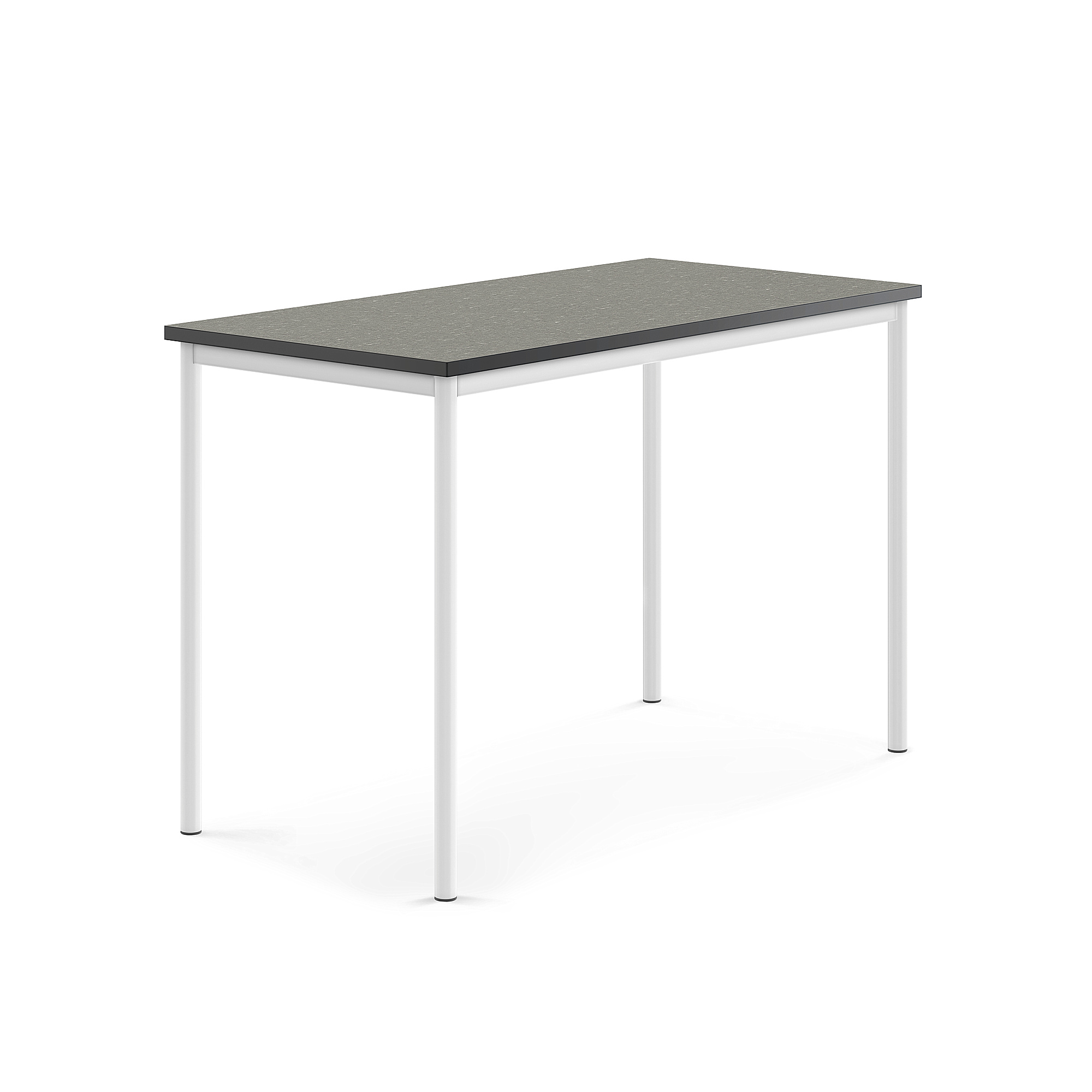 Levně Stůl SONITUS, 1400x700x900 mm, bílé nohy, deska s linoleem, tmavě šedá
