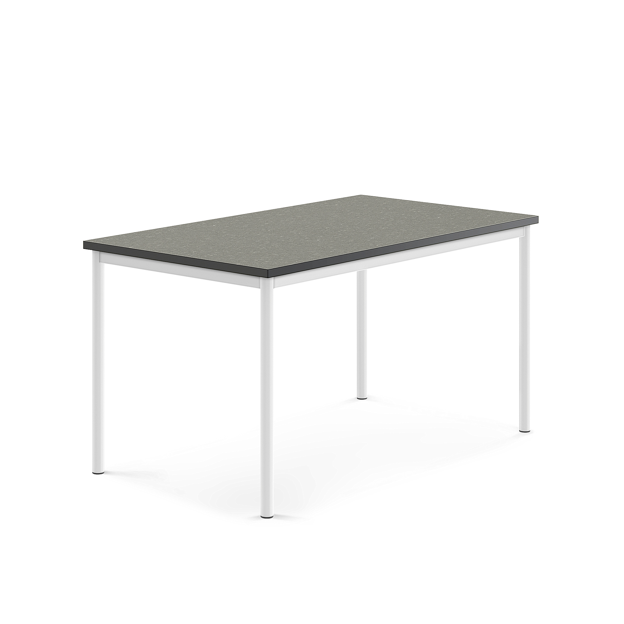 Stůl SONITUS, 1400x800x720 mm, bílé nohy, deska s linoleem, tmavě šedá