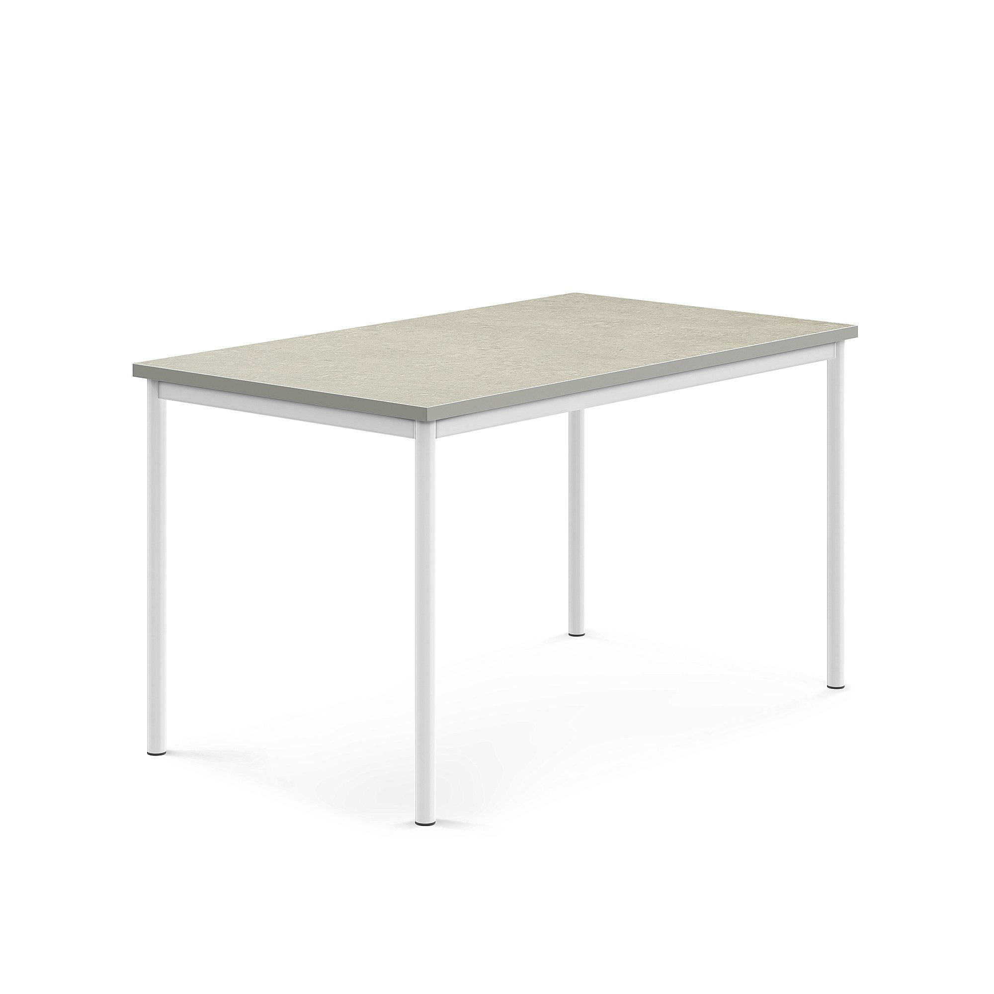Stůl SONITUS, 1400x800x760 mm, bílé nohy, deska s linoleem, šedá