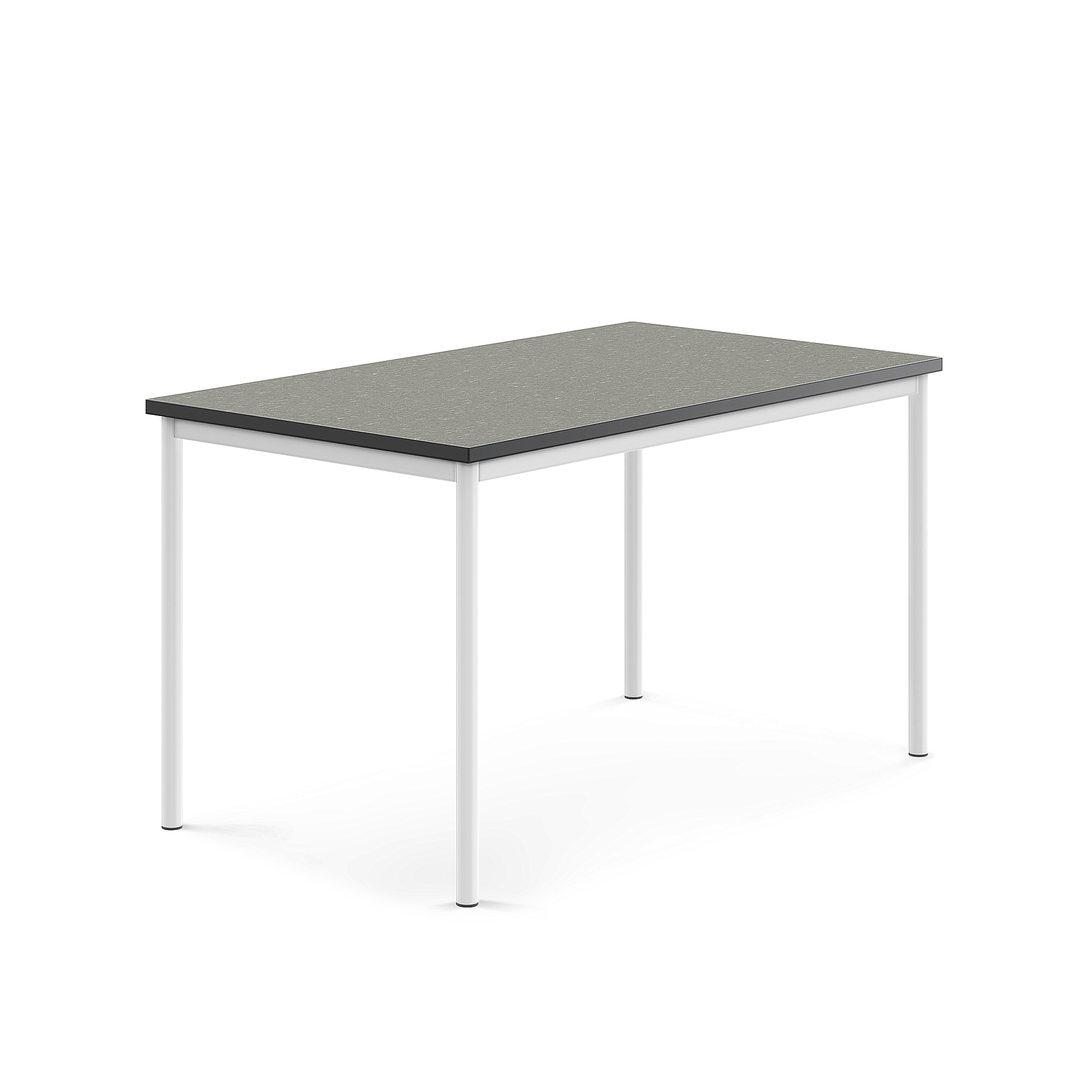 Stůl SONITUS, 1400x800x760 mm, bílé nohy, deska s linoleem, tmavě šedá