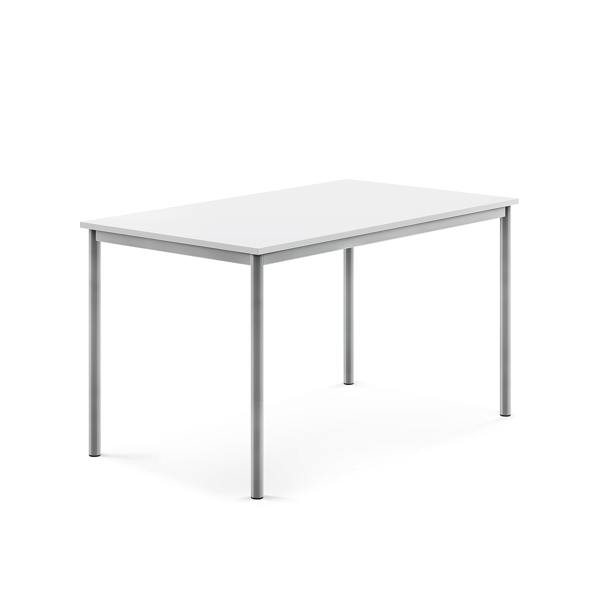 Stůl SONITUS, 1400x800x760 mm, stříbrné nohy, HPL deska tlumící hluk, bílá