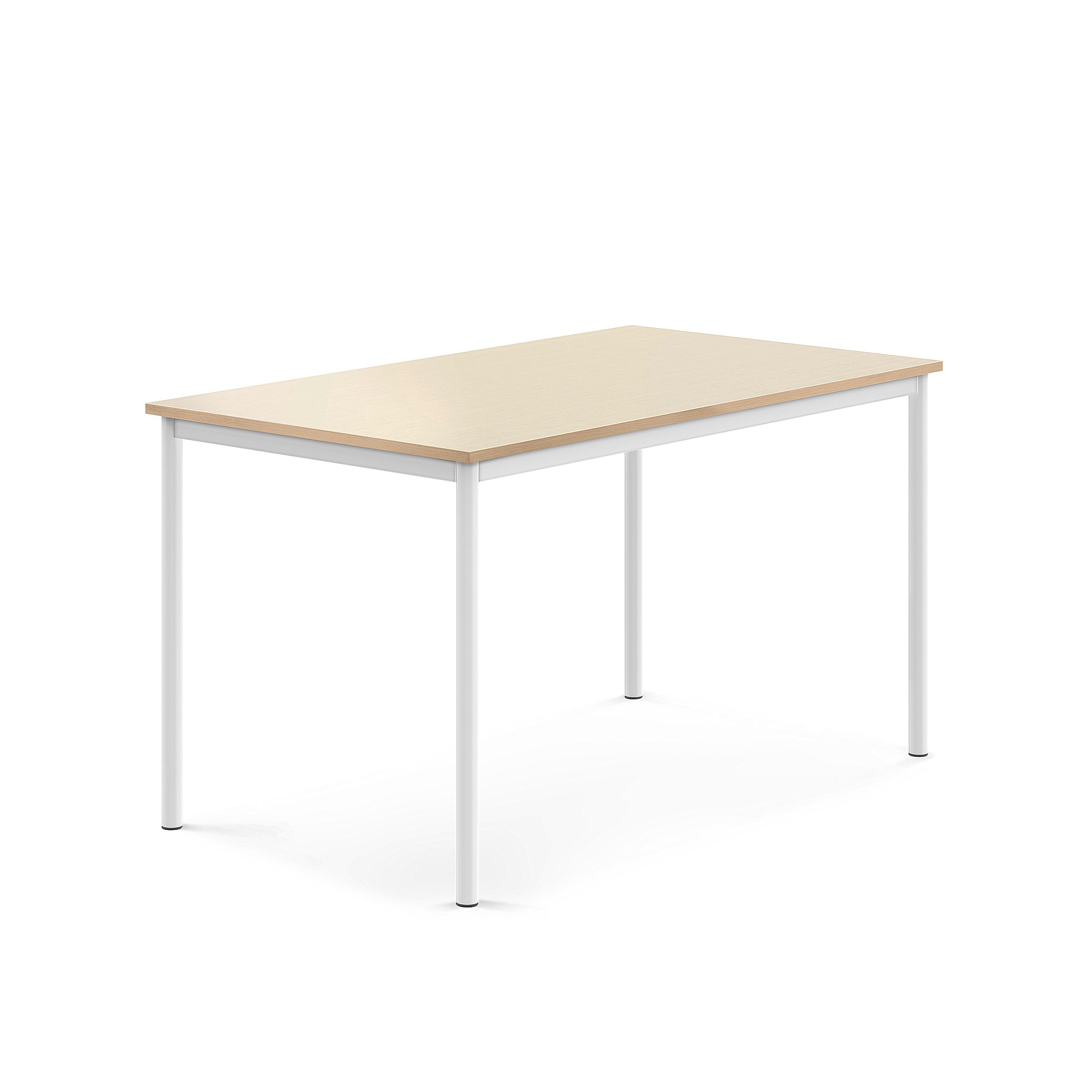 Stůl SONITUS, 1400x800x760 mm, bílé nohy, HPL deska tlumící hluk, bříza