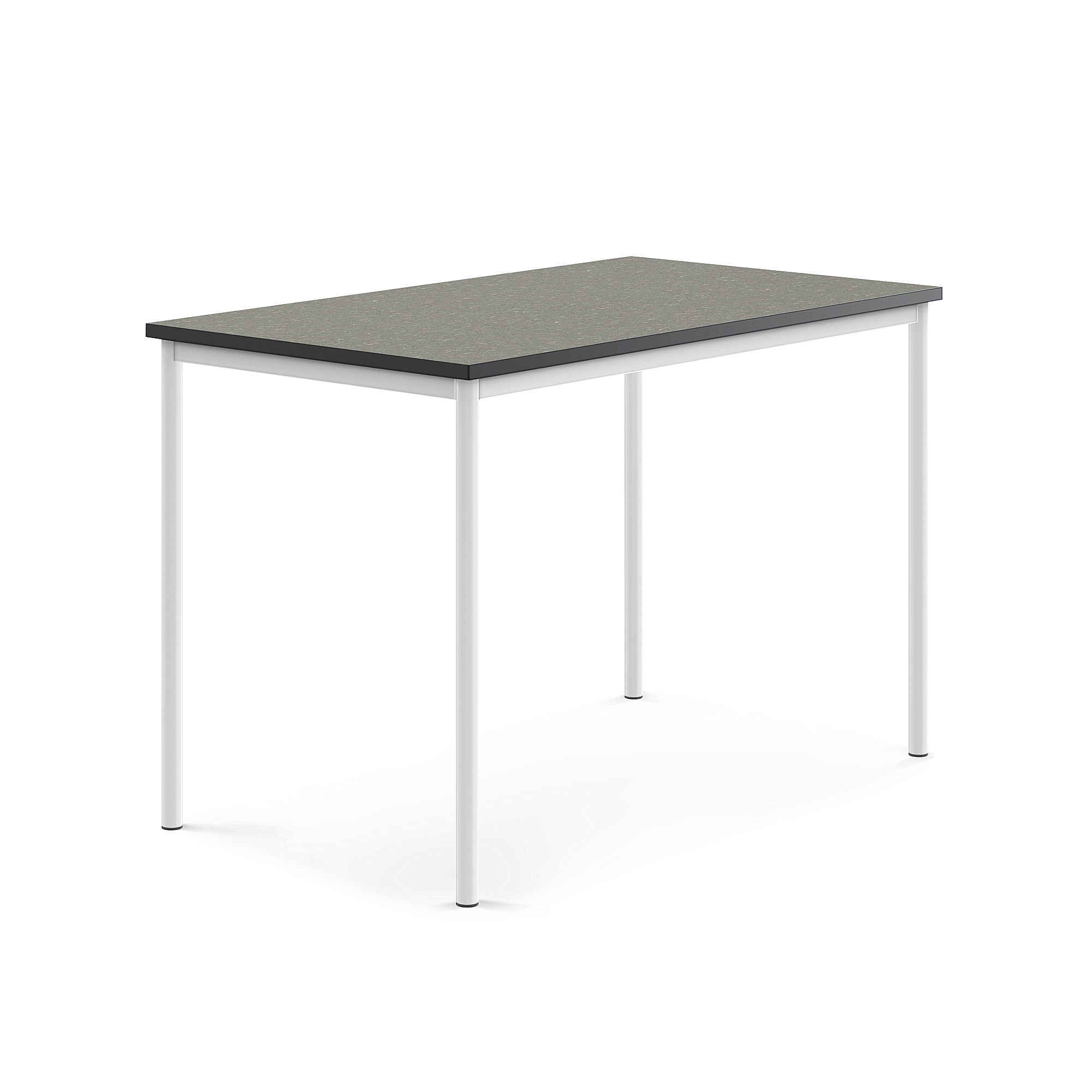 Levně Stůl SONITUS, 1400x800x900 mm, bílé nohy, deska s linoleem, tmavě šedá