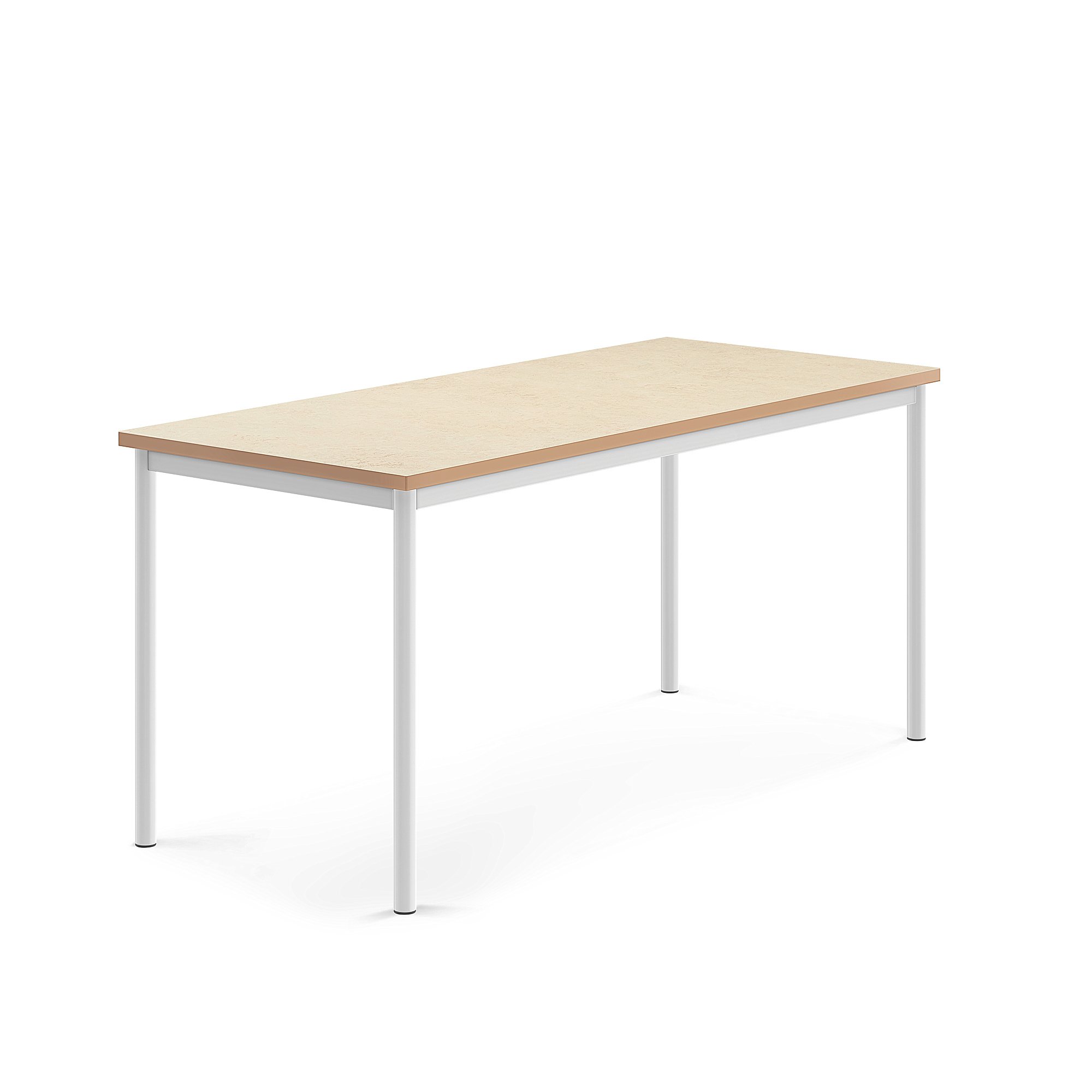 Stůl SONITUS, 1600x700x720 mm, bílé nohy, deska s linoleem, béžová