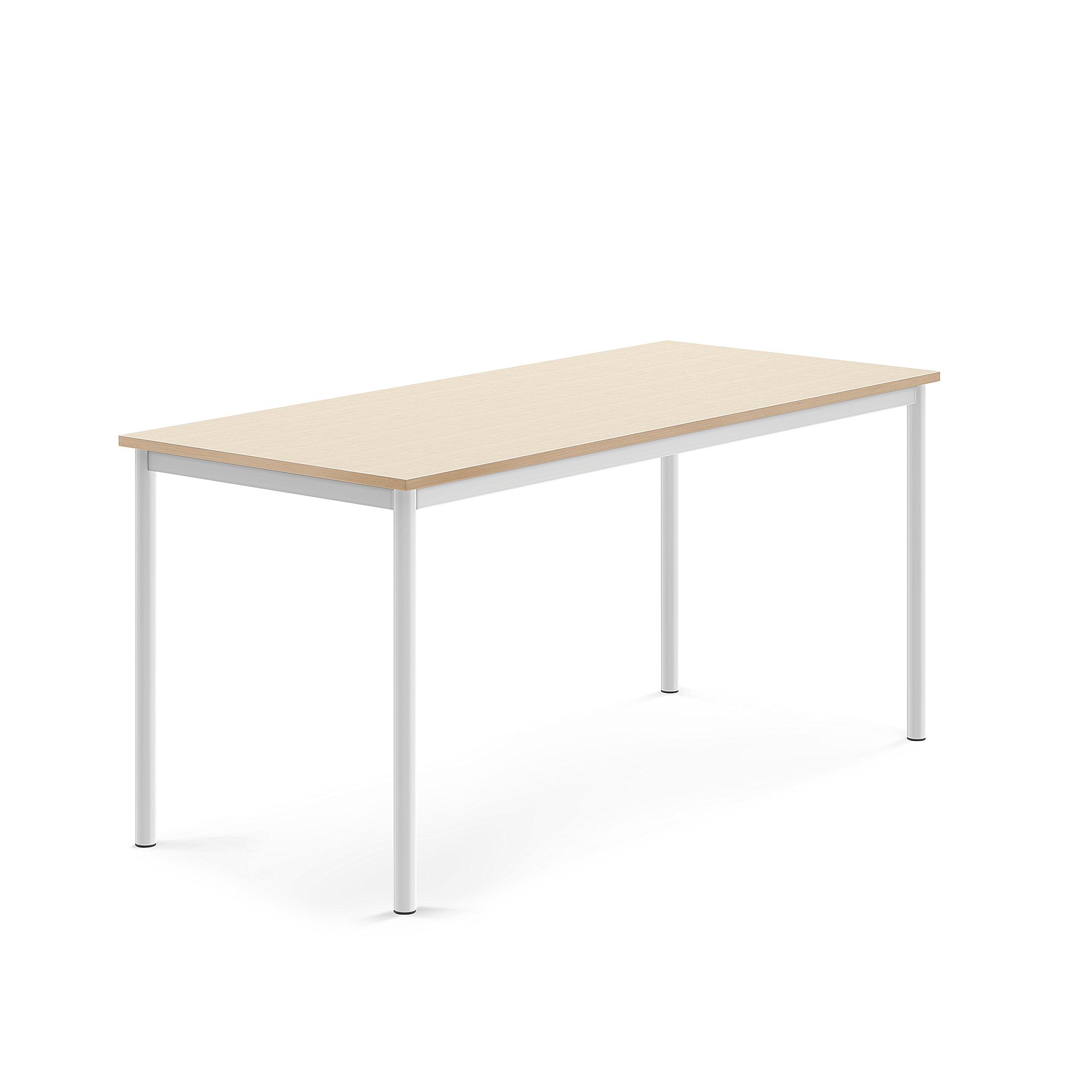 Stůl SONITUS, 1600x700x720 mm, bílé nohy, HPL deska tlumící hluk, bříza