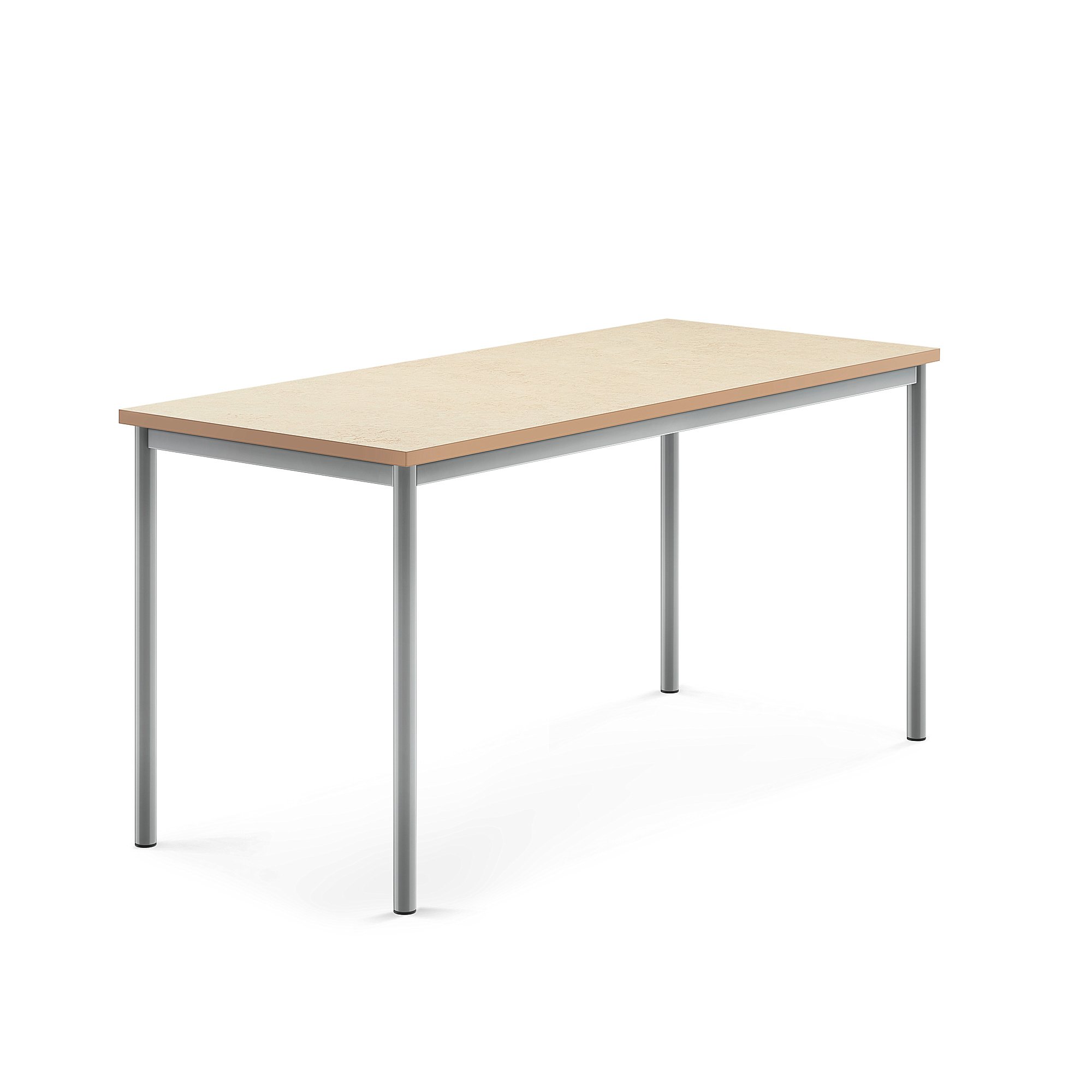 Stůl SONITUS, 1600x700x760 mm, stříbrné nohy, deska s linoleem, béžová