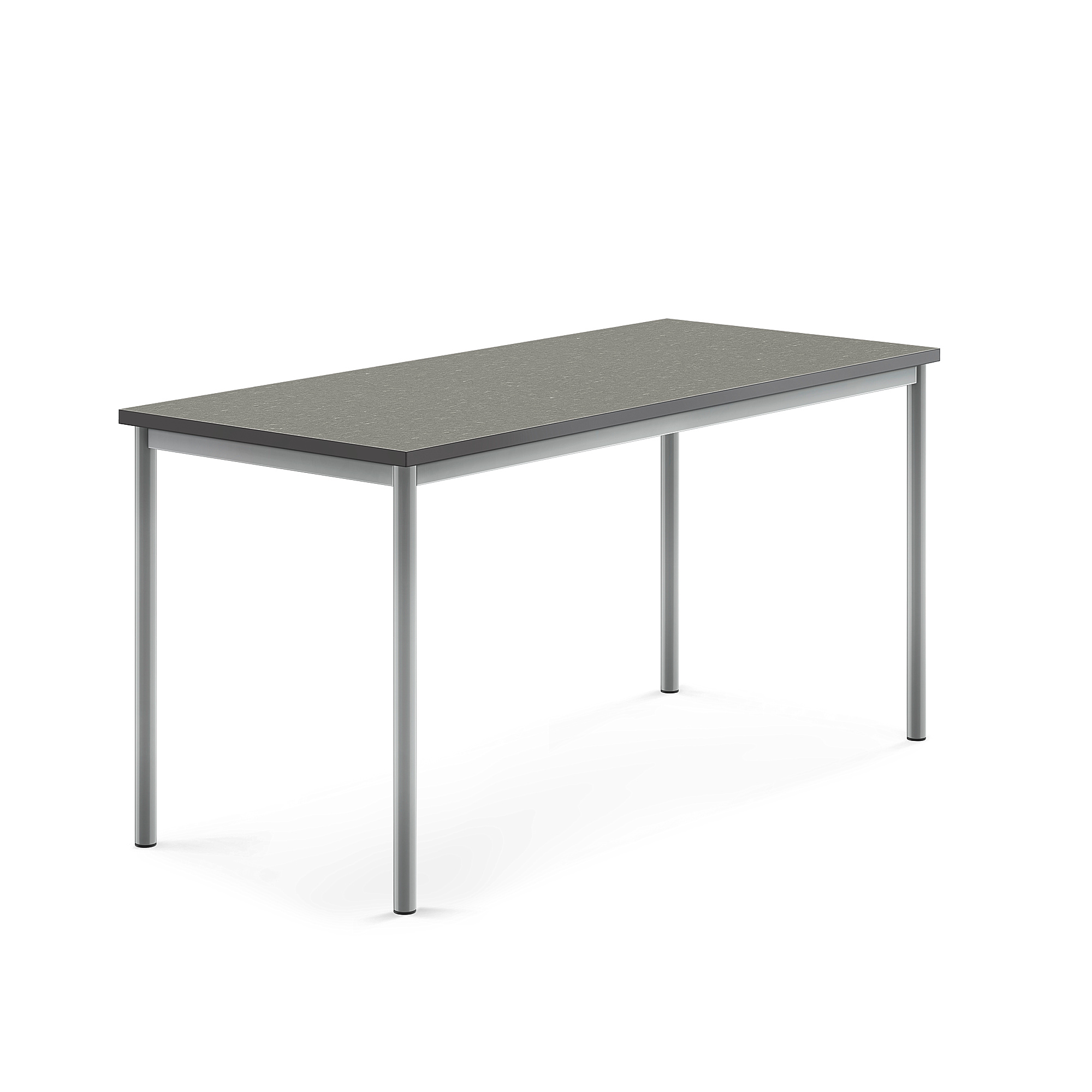 Stůl SONITUS, 1600x700x760 mm, stříbrné nohy, deska s linoleem, tmavě šedá