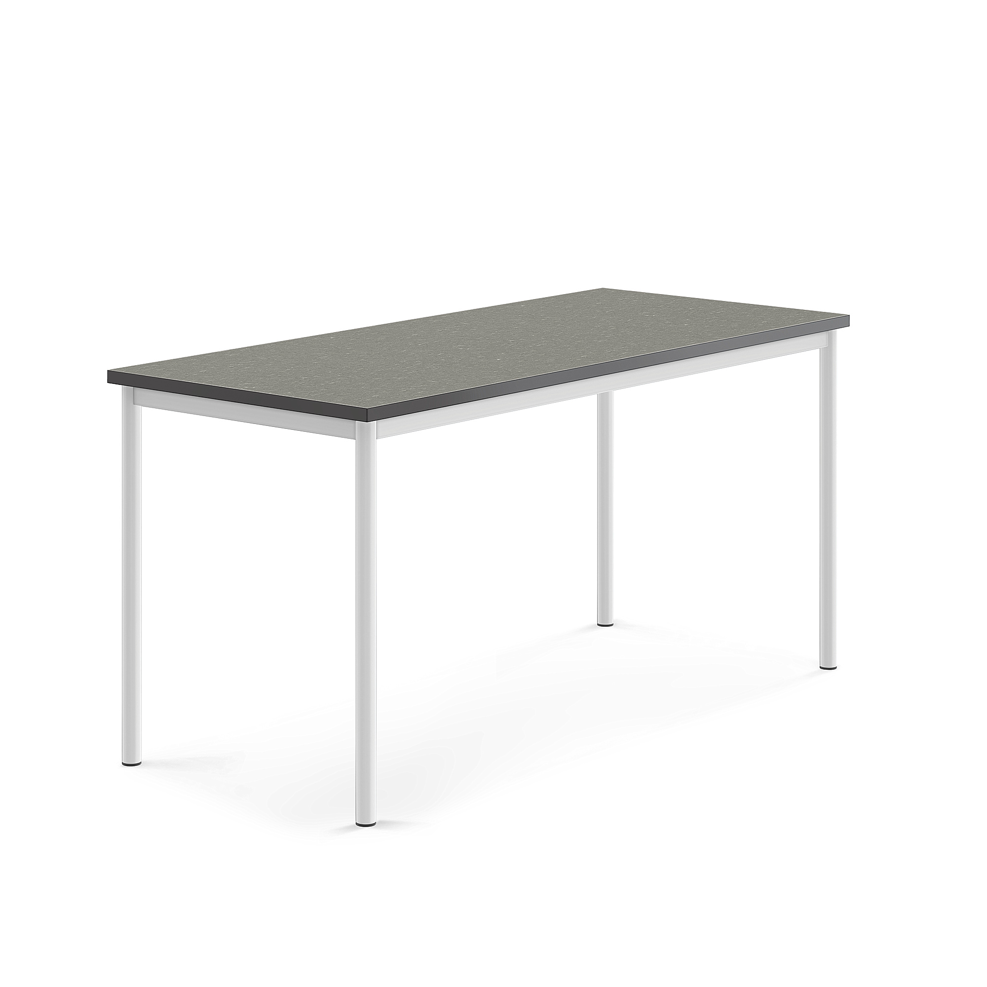 Stůl SONITUS, 1600x700x760 mm, bílé nohy, deska s linoleem, tmavě šedá