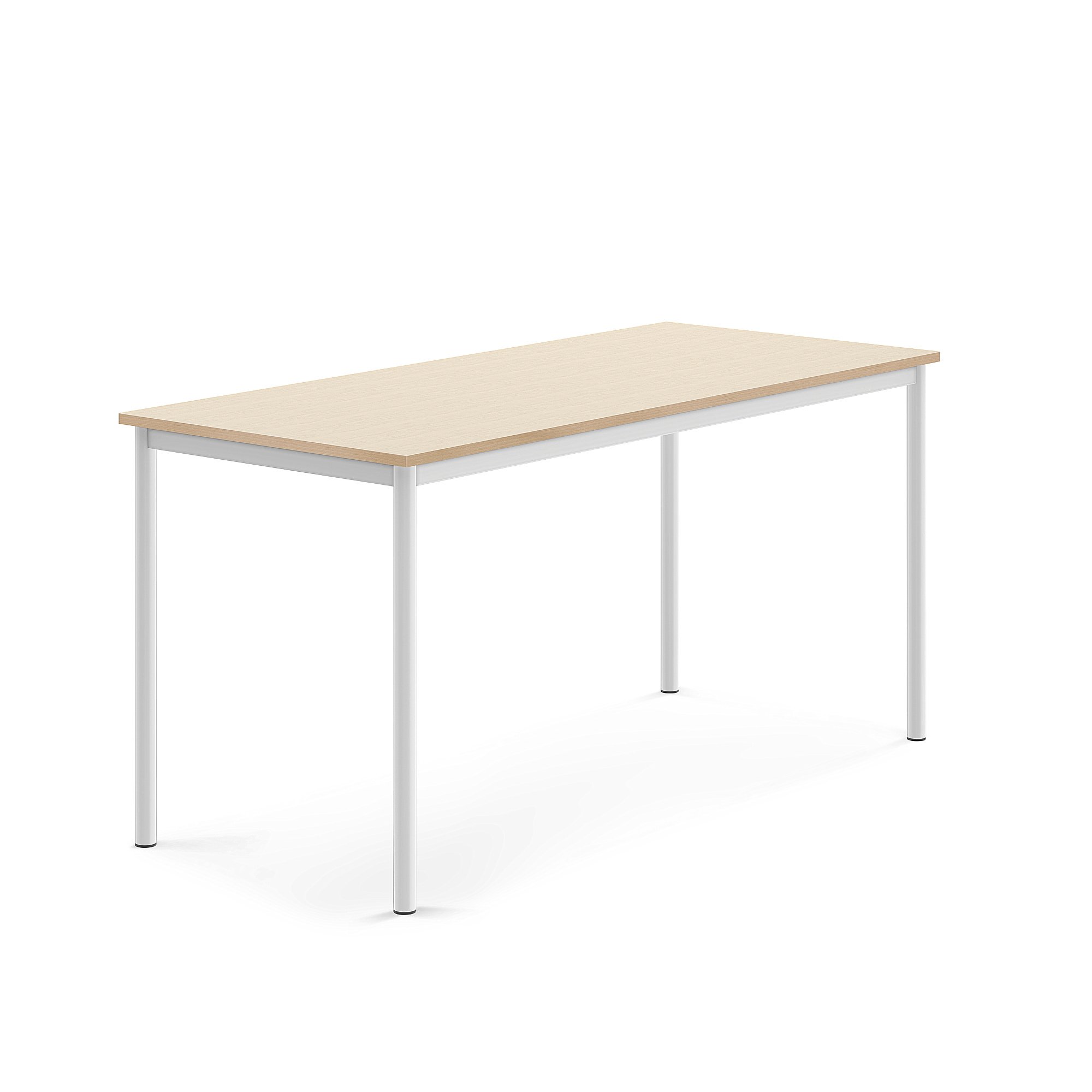 Stůl SONITUS, 1600x700x760 mm, bílé nohy, HPL deska tlumící hluk, bříza
