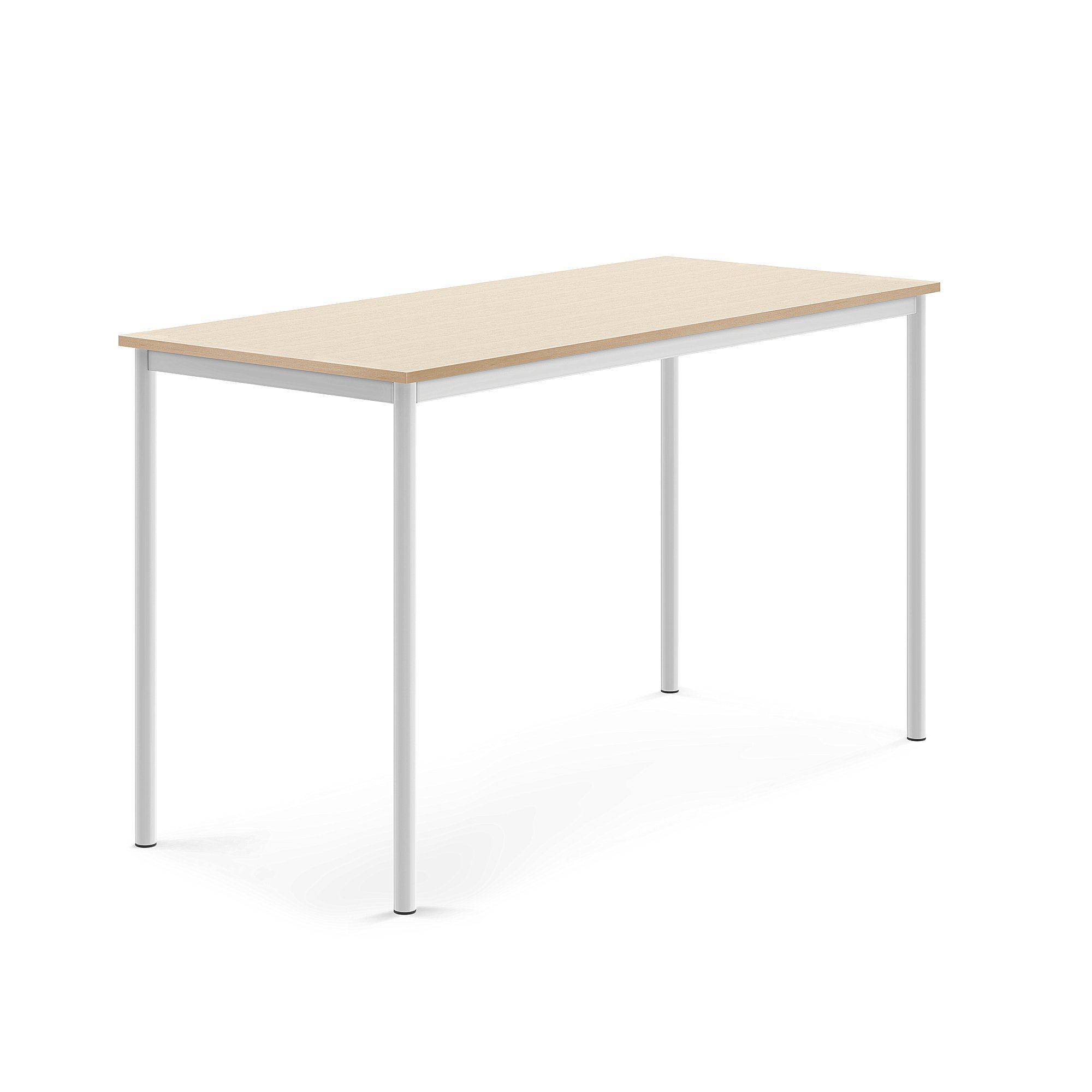 Stůl SONITUS, 1600x700x900 mm, bílé nohy, HPL deska tlumící hluk, bříza