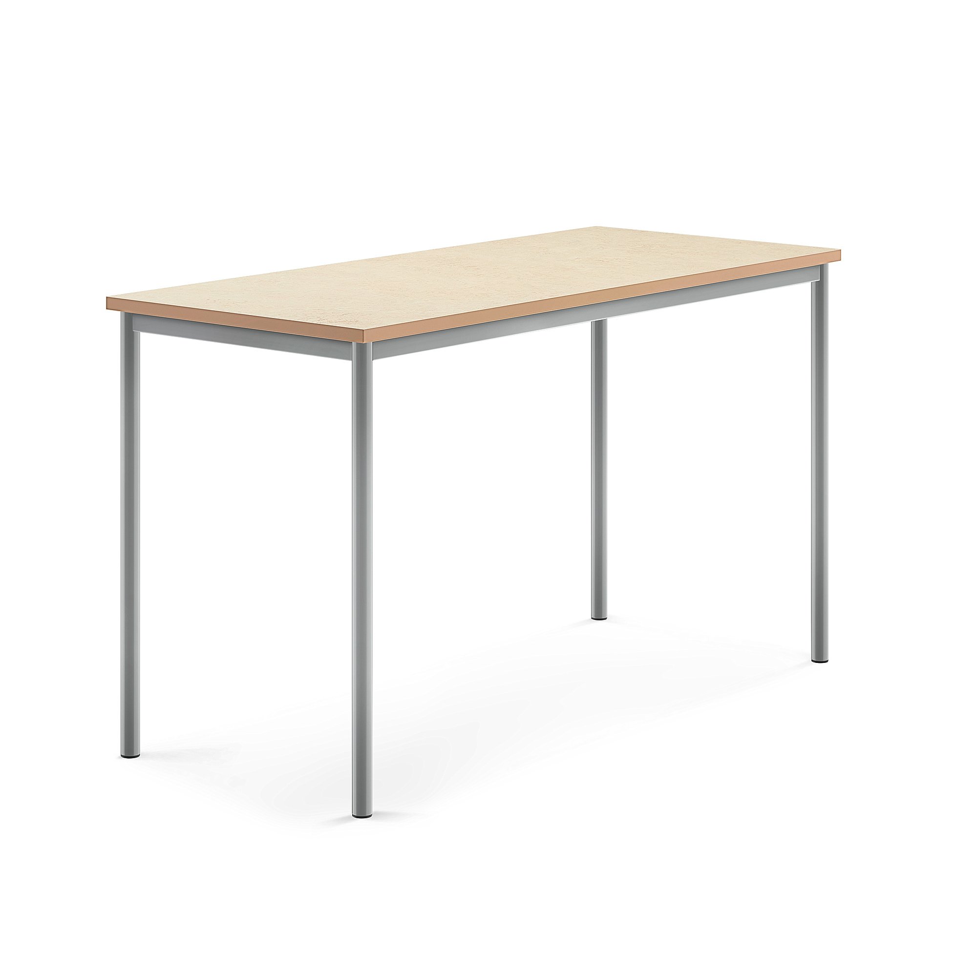 Stůl SONITUS, 1600x700x900 mm, stříbrné nohy, deska s linoleem, béžová