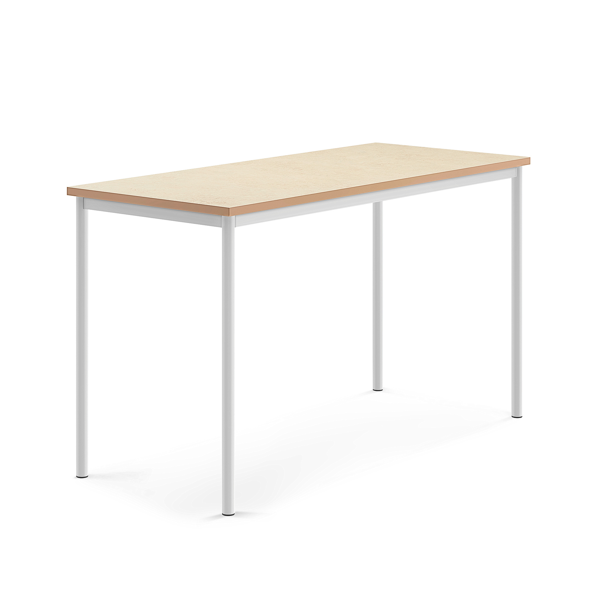 Stůl SONITUS, 1600x700x900 mm, bílé nohy, deska s linoleem, béžová