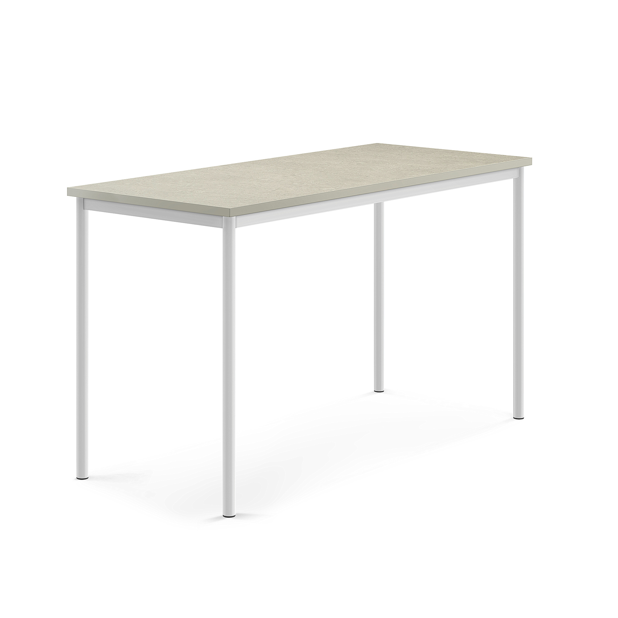 Stůl SONITUS, 1600x700x900 mm, bílé nohy, deska s linoleem, šedá