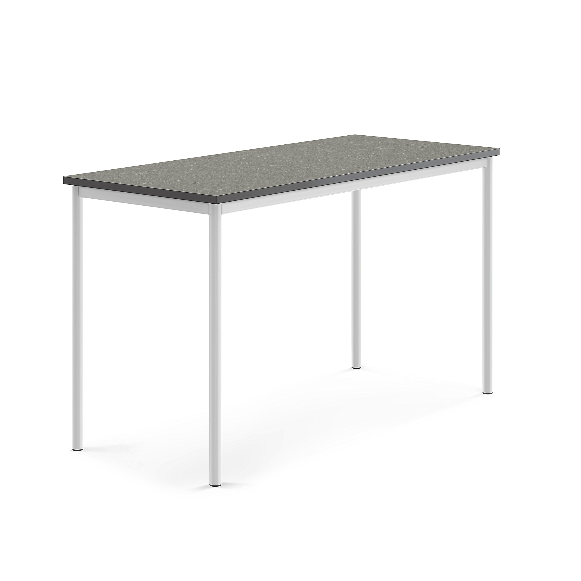 Stůl SONITUS, 1600x700x900 mm, bílé nohy, deska s linoleem, tmavě šedá