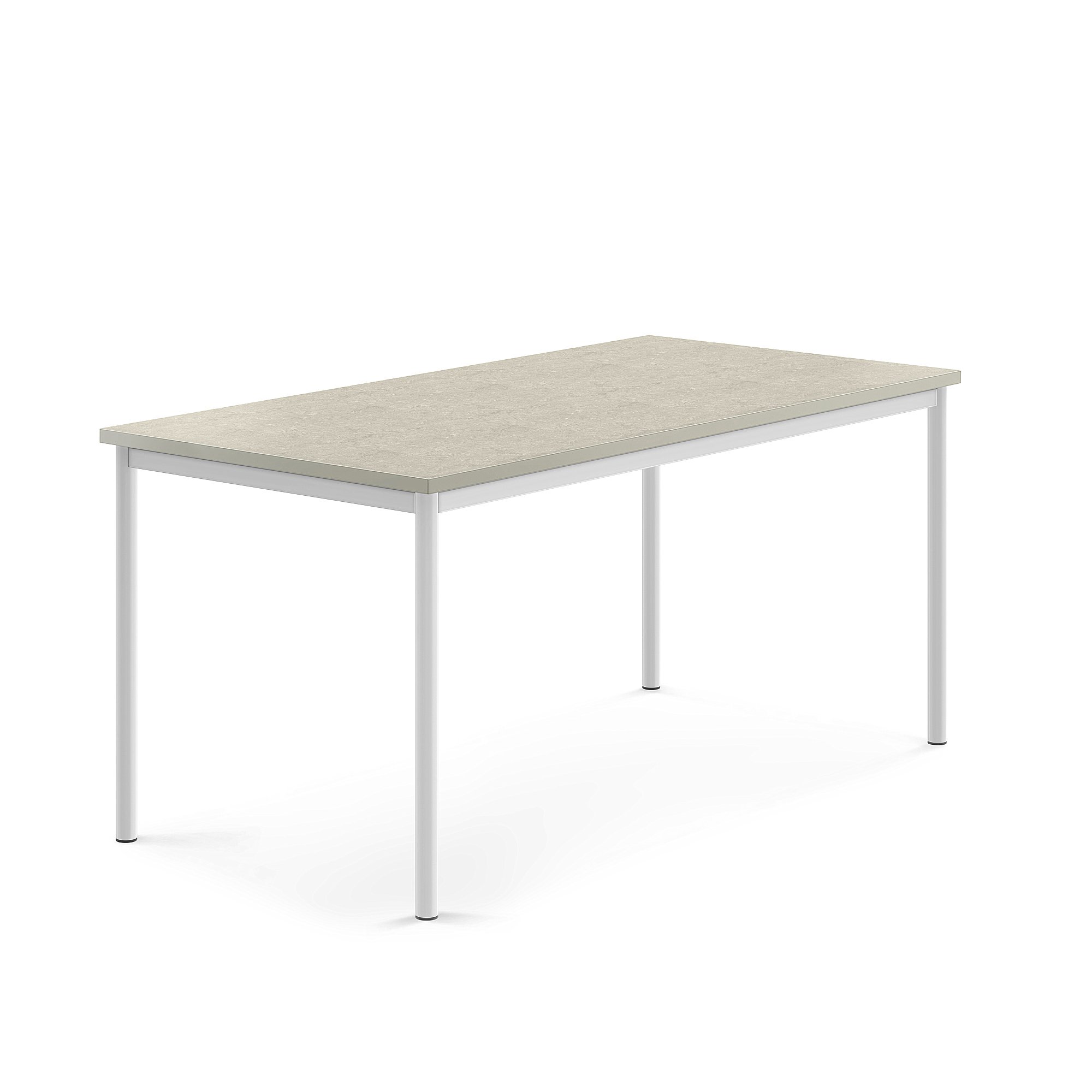 Stůl SONITUS, 1600x800x720 mm, bílé nohy, deska s linoleem, šedá