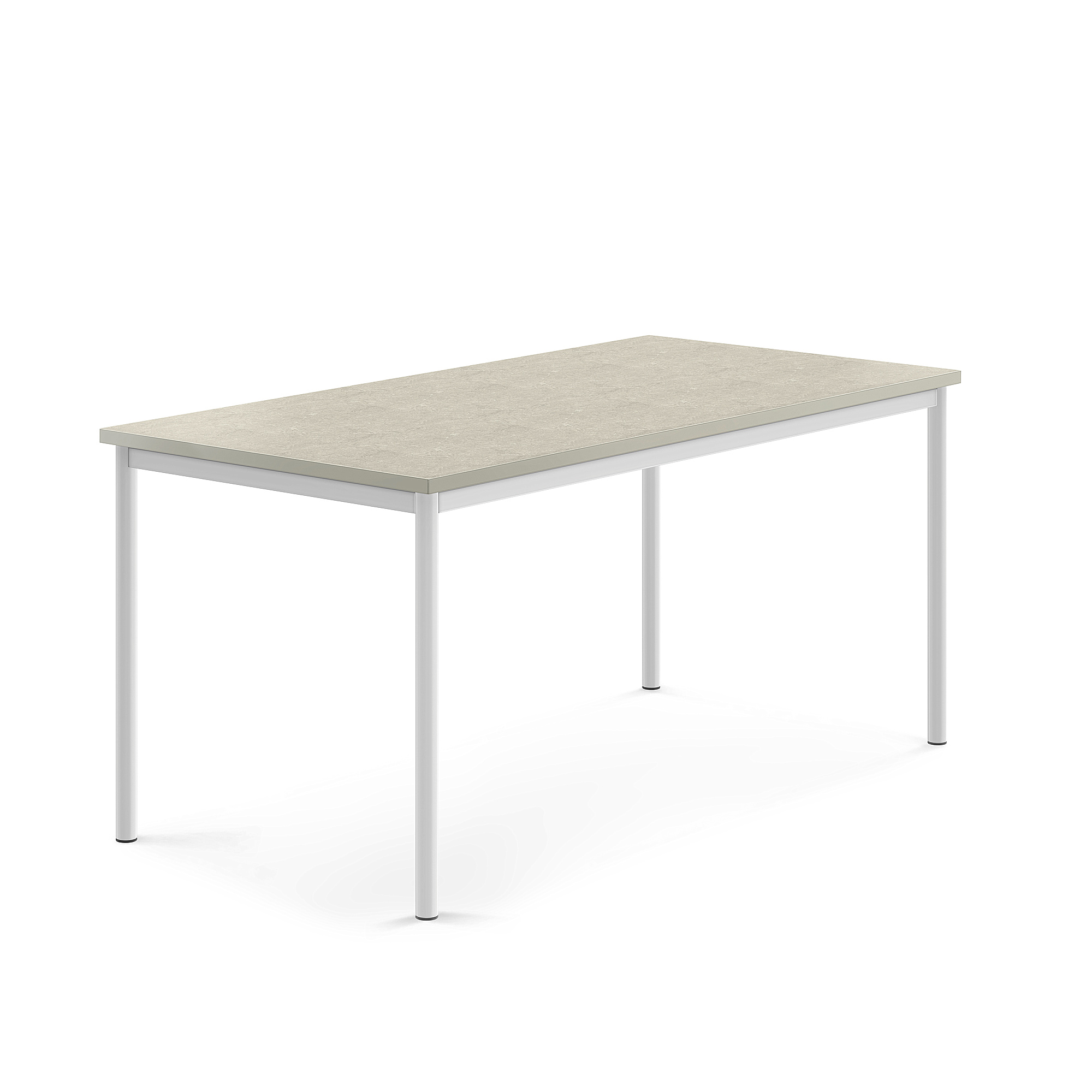 Stůl SONITUS, 1600x800x720 mm, bílé nohy, deska s linoleem, šedá