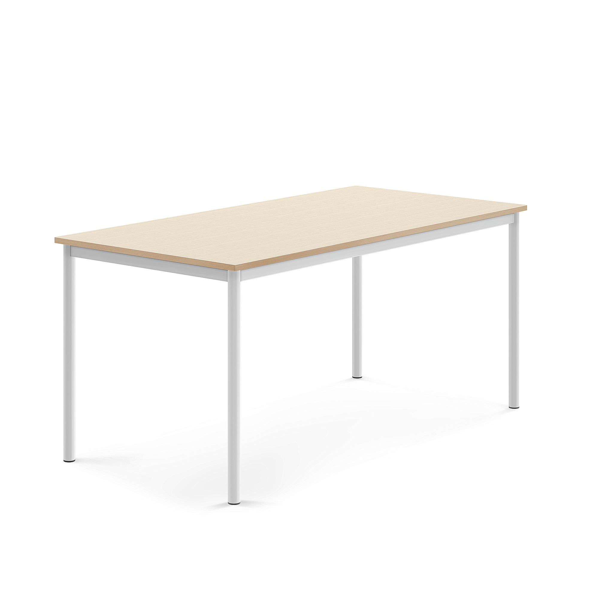 Stůl SONITUS, 1600x800x720 mm, bílé nohy, HPL deska tlumící hluk, bříza