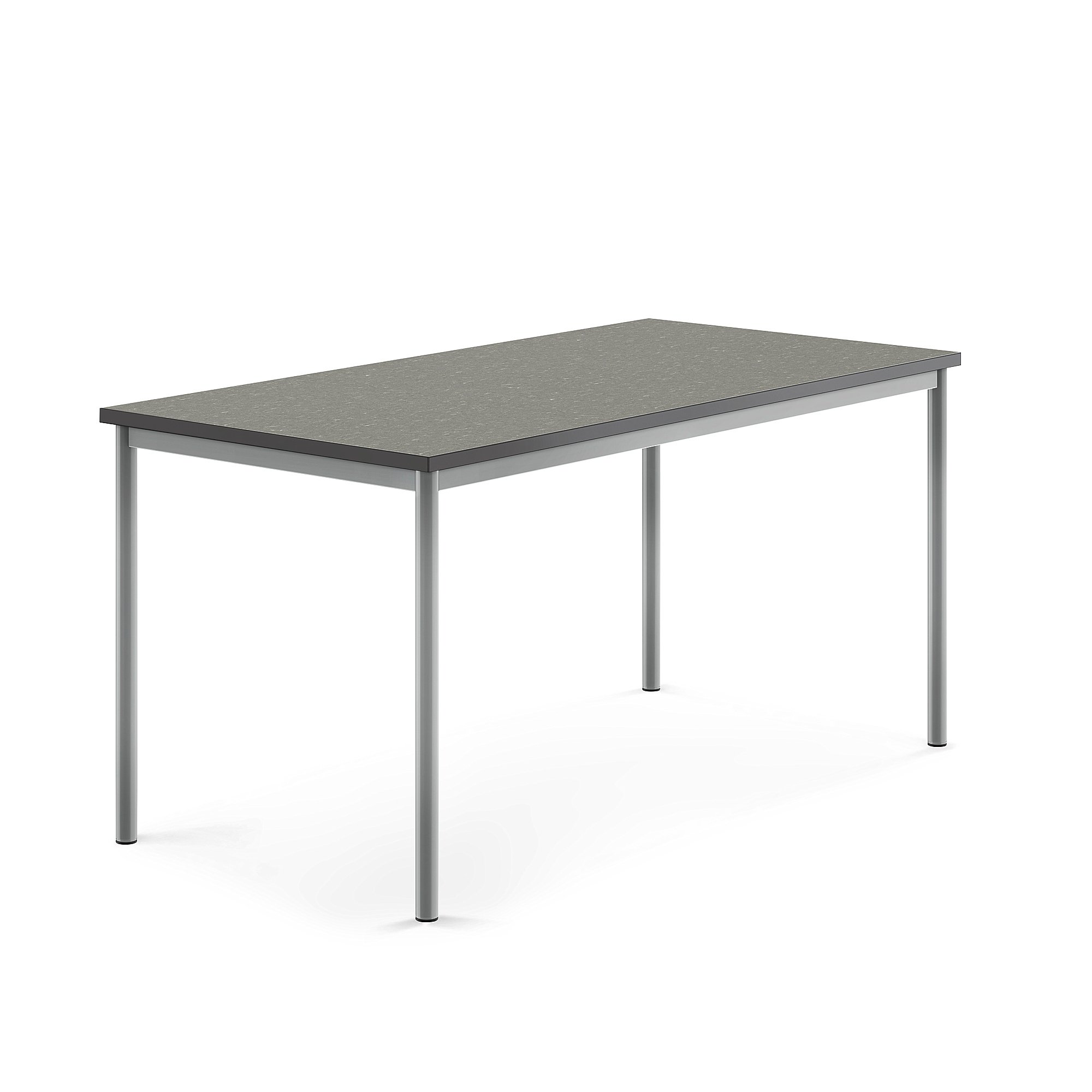 Stůl SONITUS, 1600x800x760 mm, stříbrné nohy, deska s linoleem, tmavě šedá