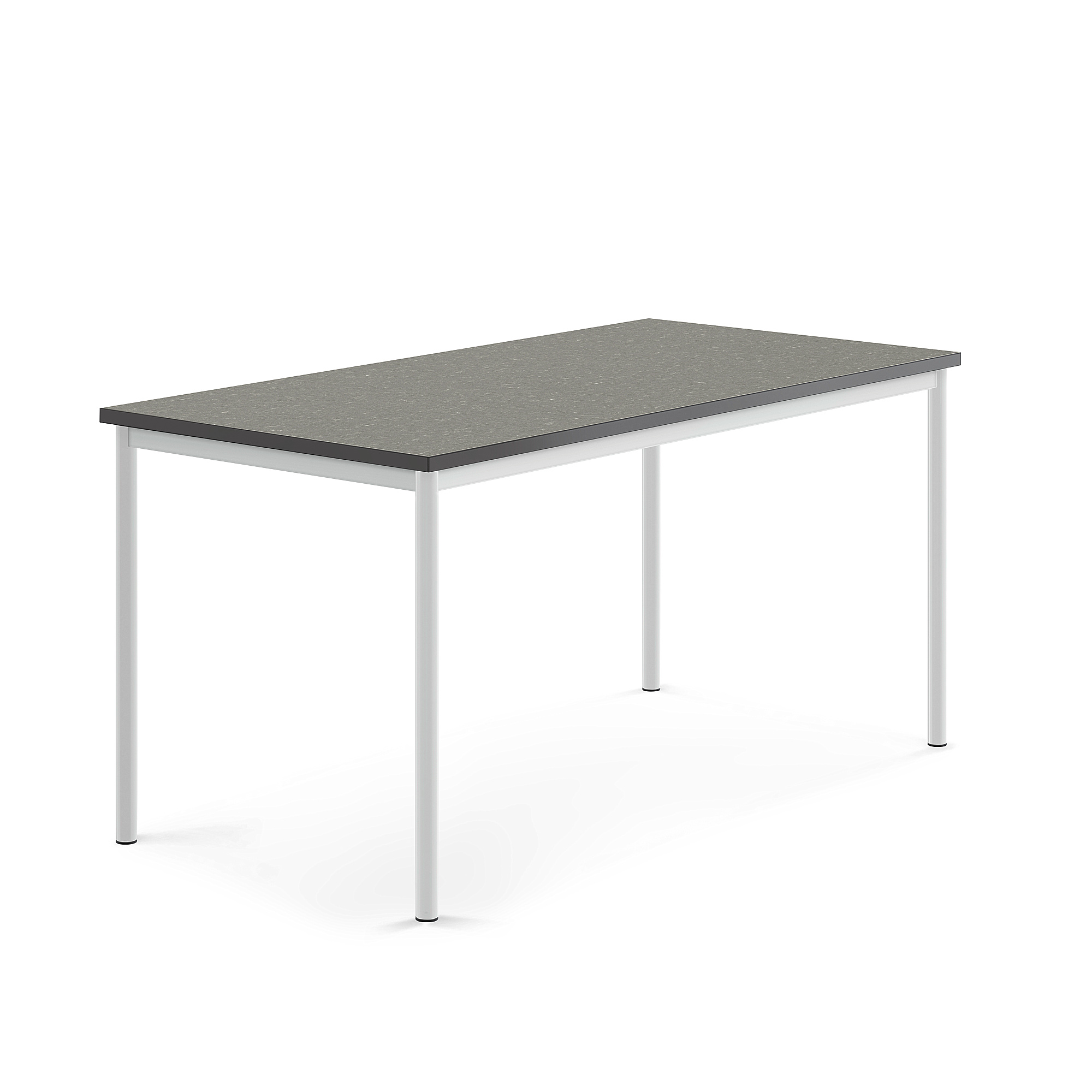 Stůl SONITUS, 1600x800x760 mm, bílé nohy, deska s linoleem, tmavě šedá
