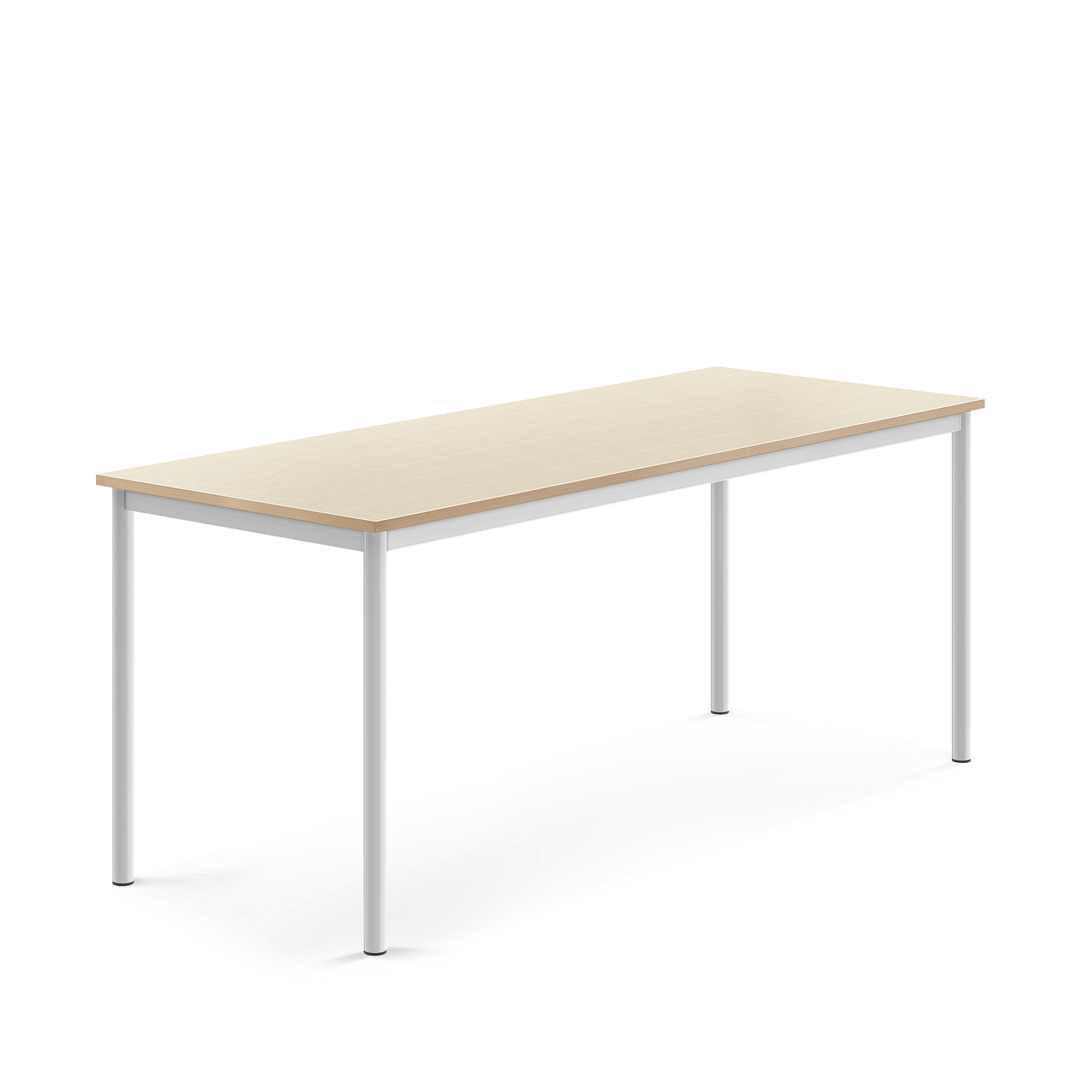 Stůl SONITUS, 1800x700x720 mm, bílé nohy, HPL deska tlumící hluk, bříza