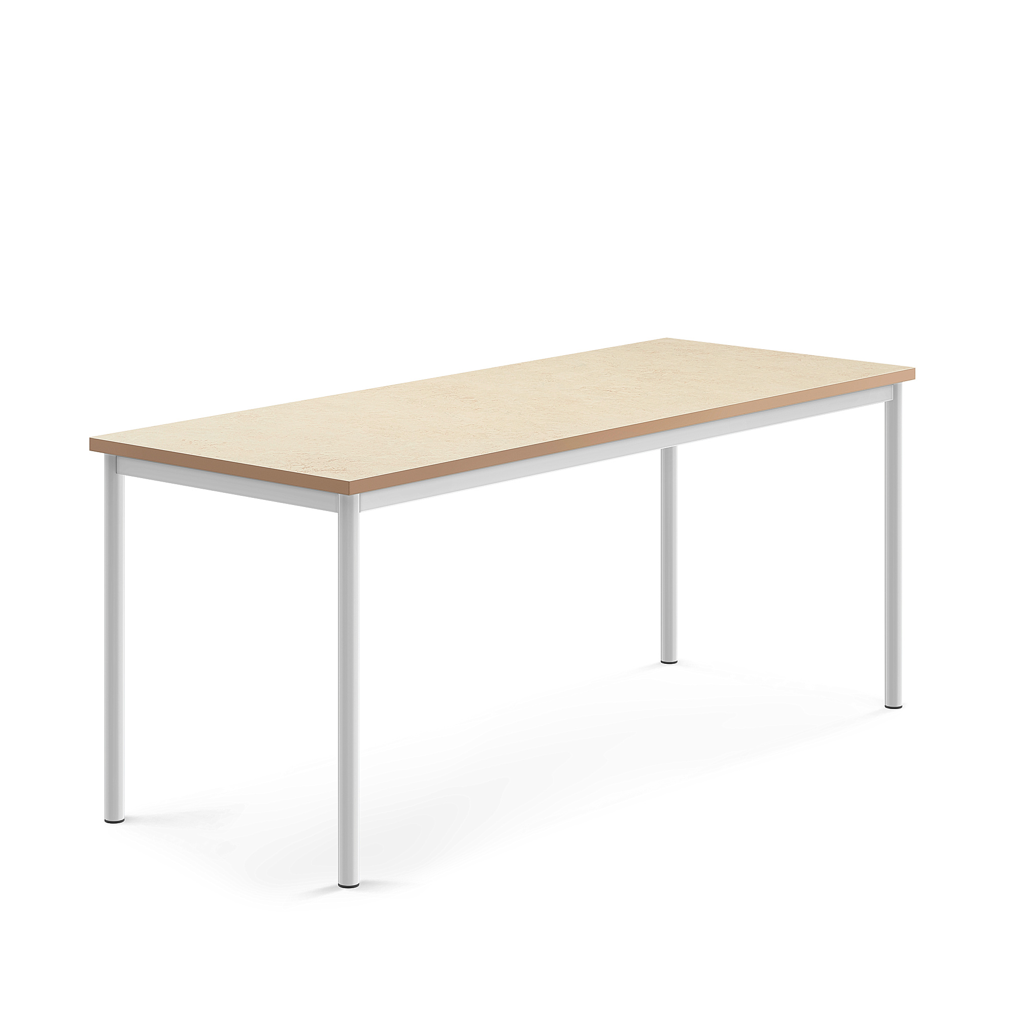 Stůl SONITUS, 1800x700x720 mm, bílé nohy, deska s linoleem, béžová