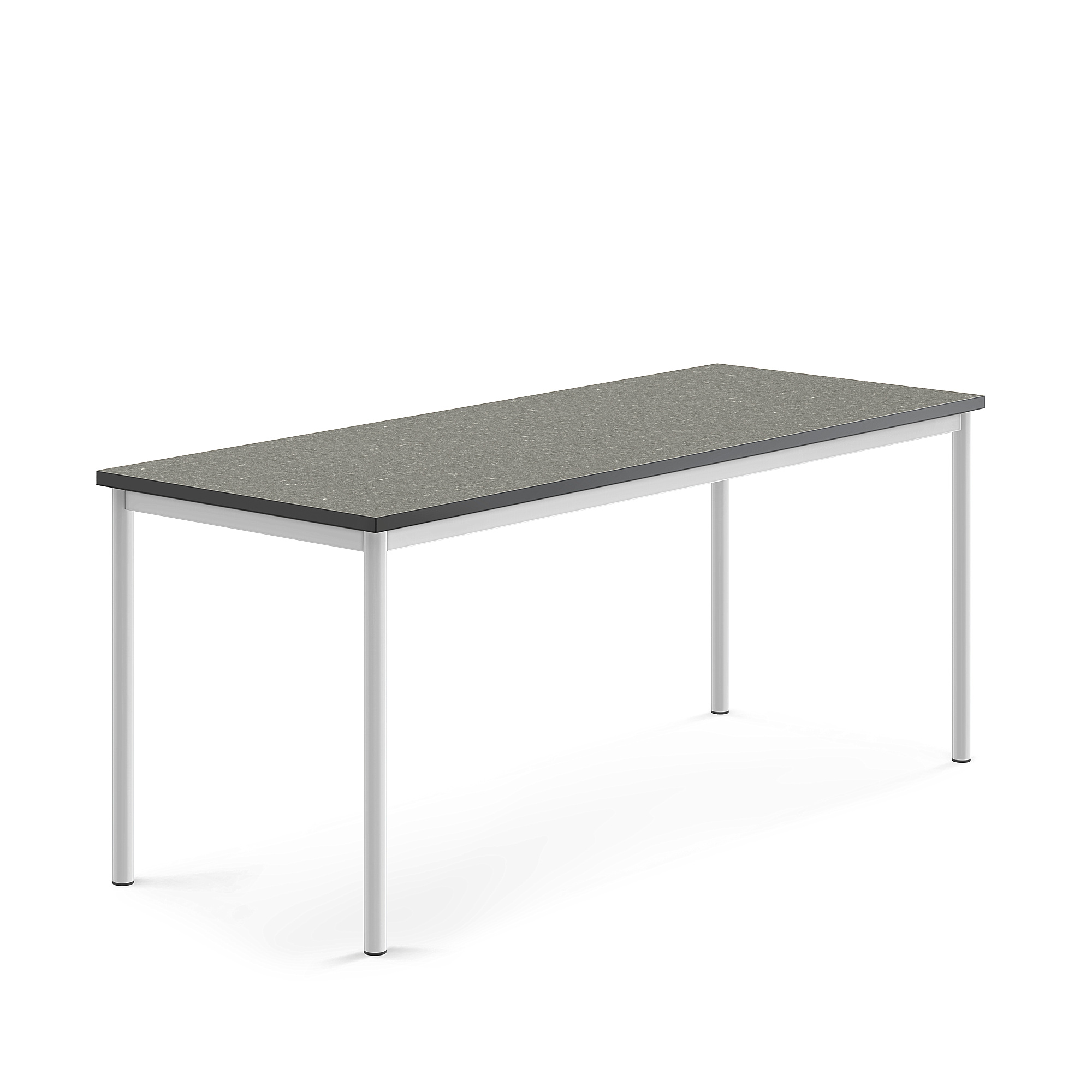 Stůl SONITUS, 1800x700x720 mm, bílé nohy, deska s linoleem, tmavě šedá