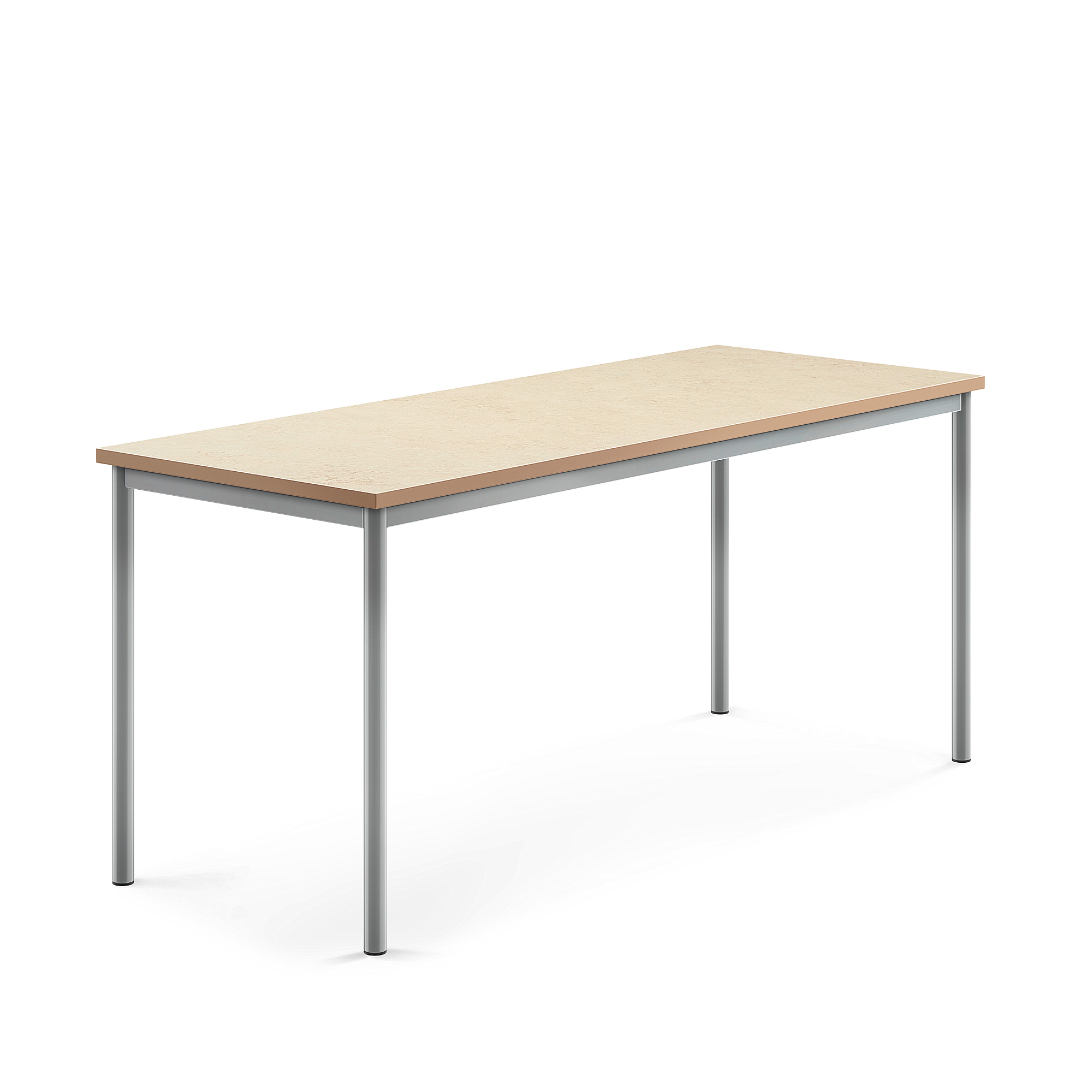 Stůl SONITUS, 1800x700x760 mm, stříbrné nohy, deska s linoleem, béžová