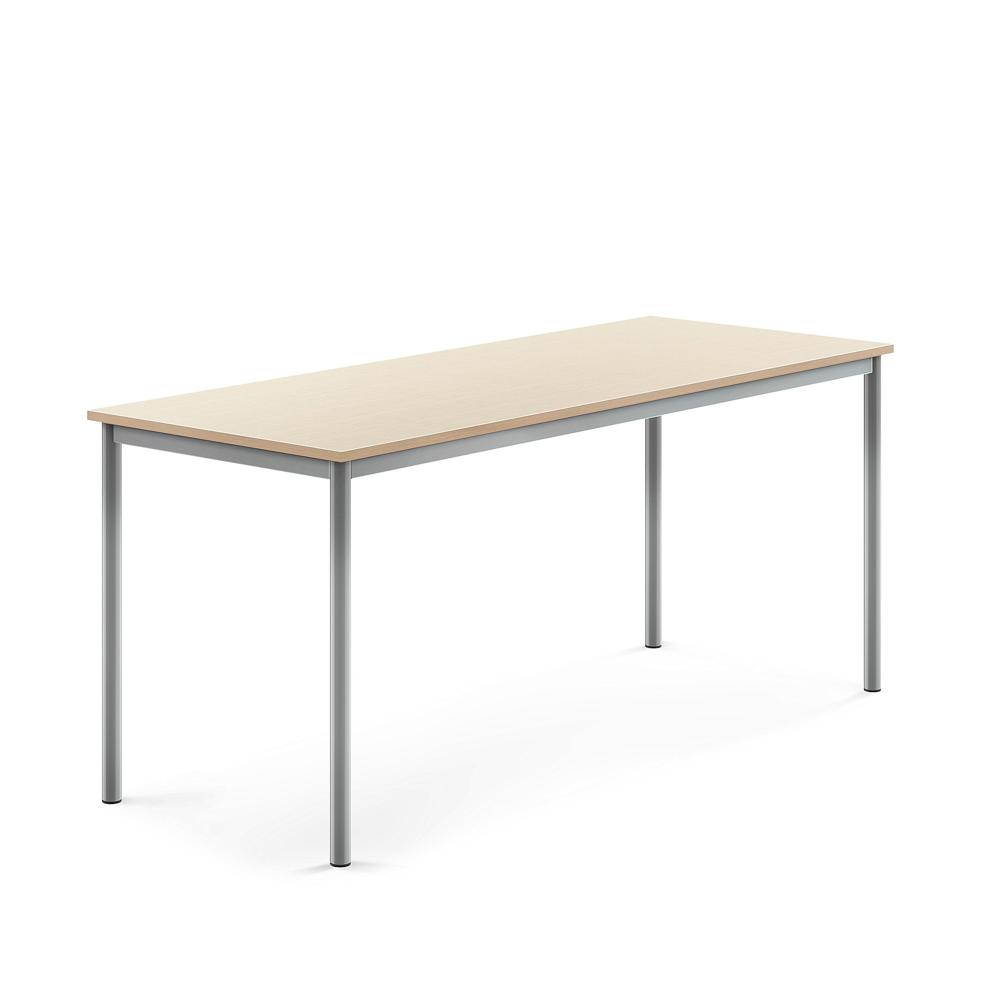 Stůl SONITUS, 1800x700x760 mm, stříbrné nohy, HPL deska tlumící hluk, bříza