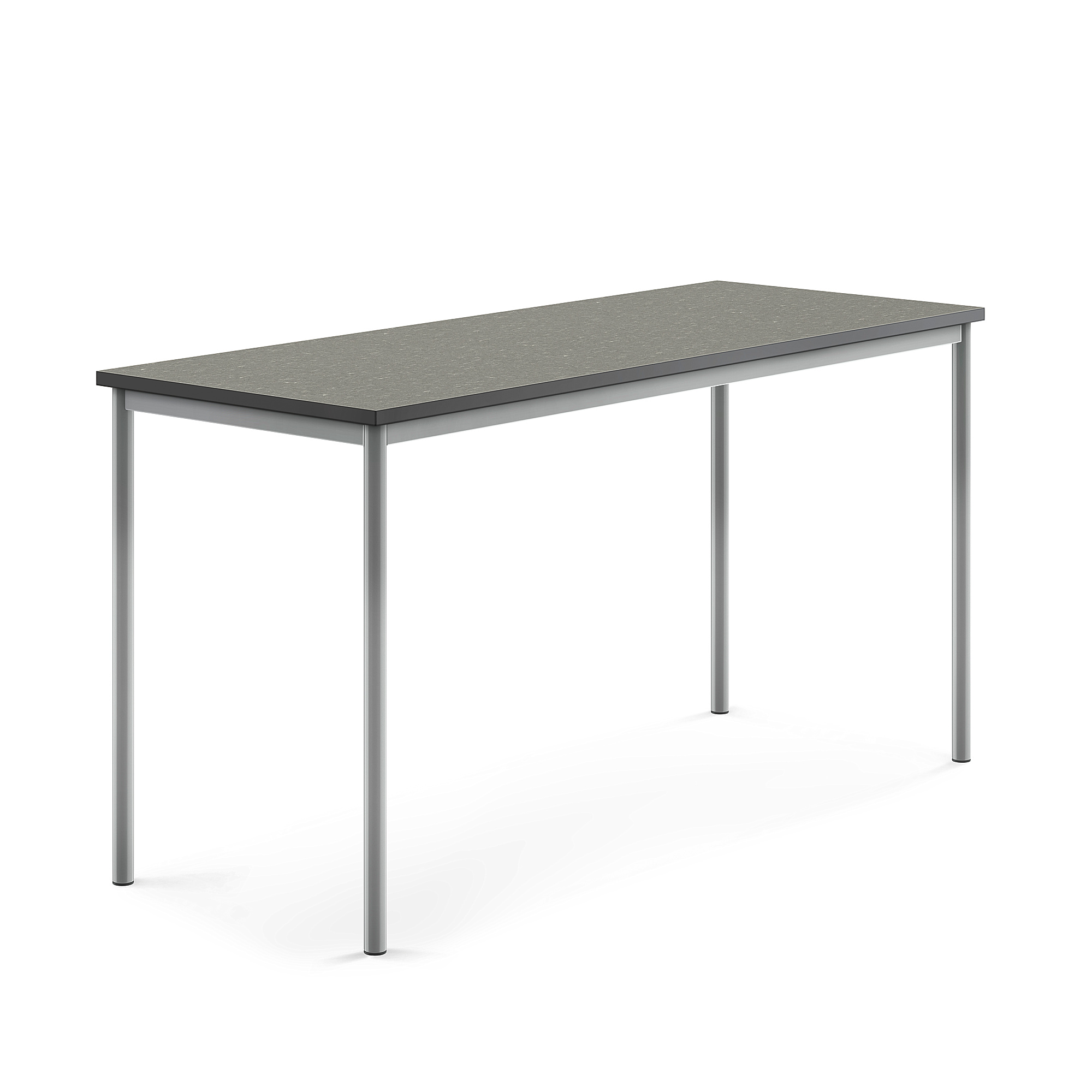 Stůl SONITUS, 1800x700x900 mm, stříbrné nohy, deska s linoleem, tmavě šedá