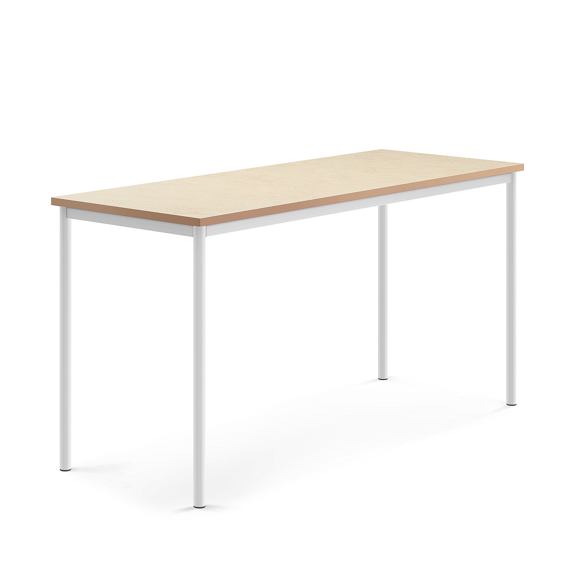 Stůl SONITUS, 1800x700x900 mm, bílé nohy, deska s linoleem, béžová