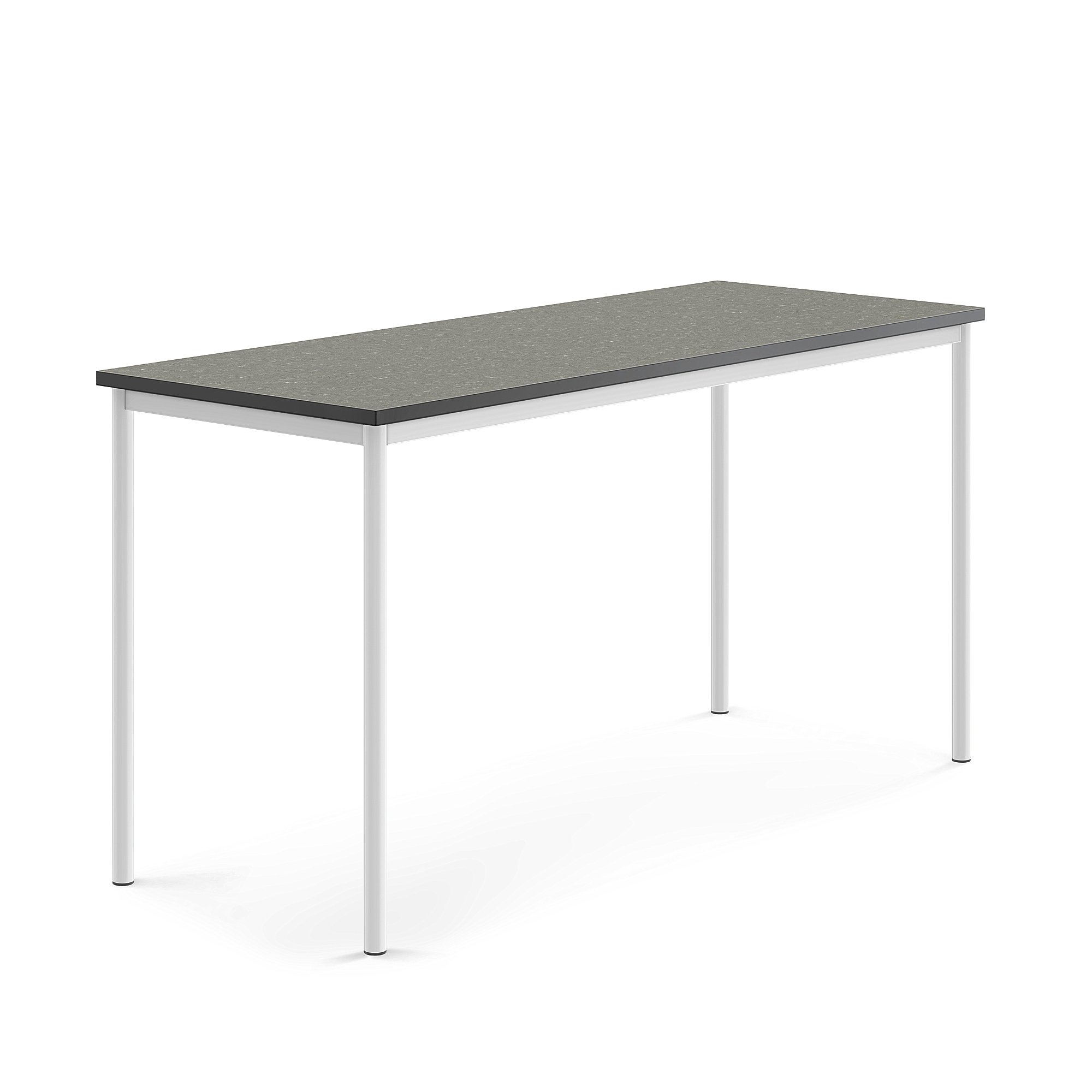 Stůl SONITUS, 1800x700x900 mm, bílé nohy, deska s linoleem, tmavě šedá