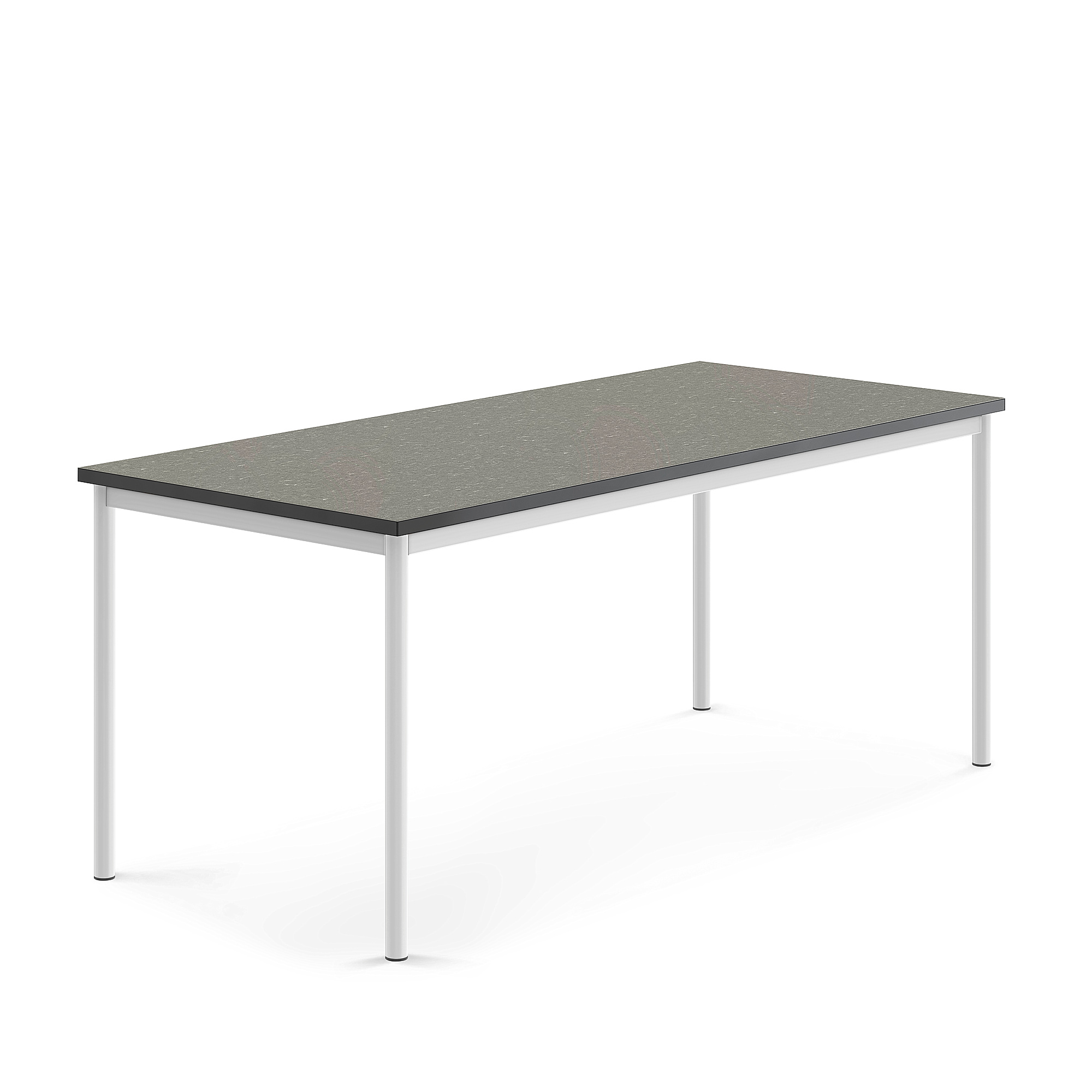 Stůl SONITUS, 1800x800x720 mm, bílé nohy, deska s linoleem, tmavě šedá