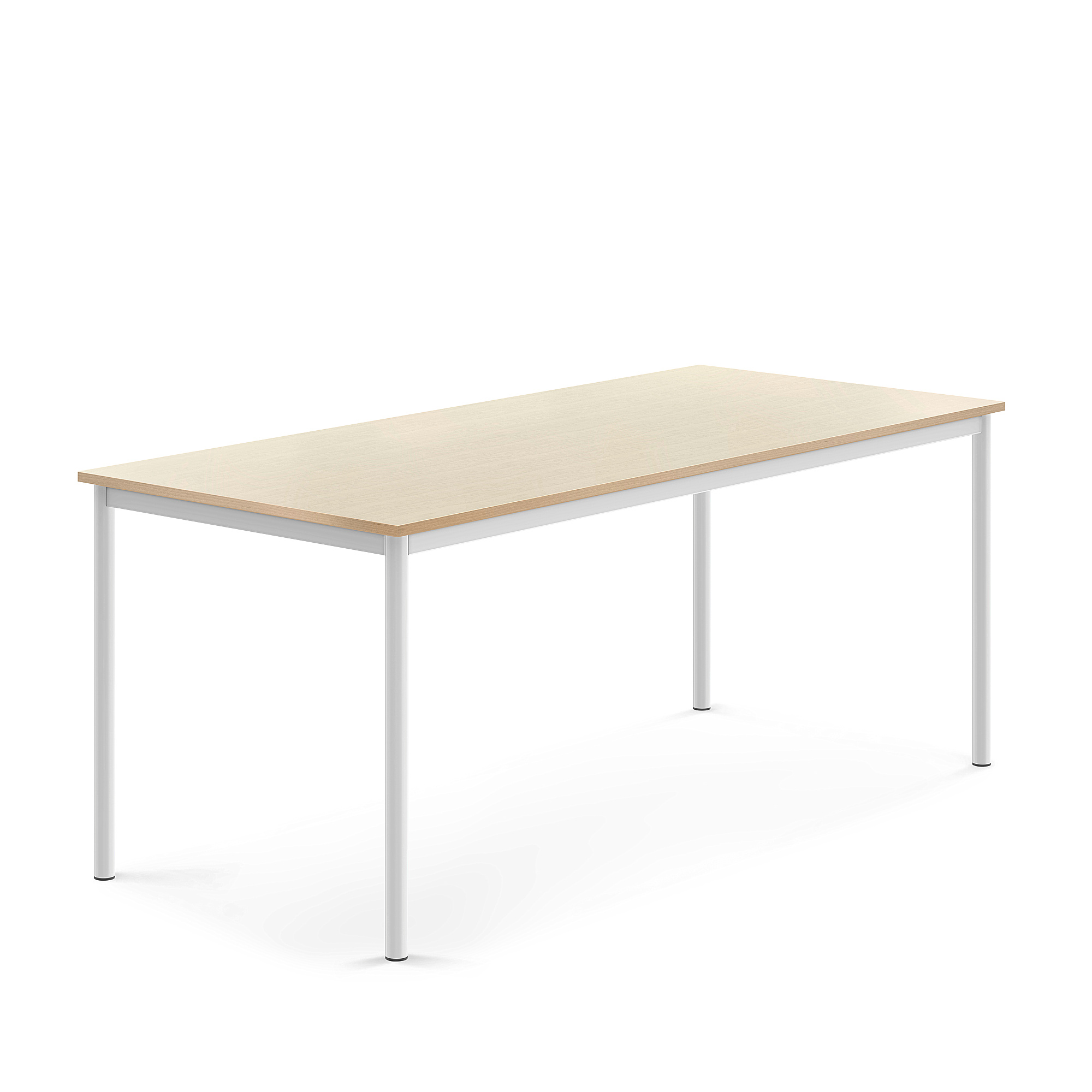 Stůl SONITUS, 1800x800x720 mm, bílé nohy, HPL deska tlumící hluk, bříza