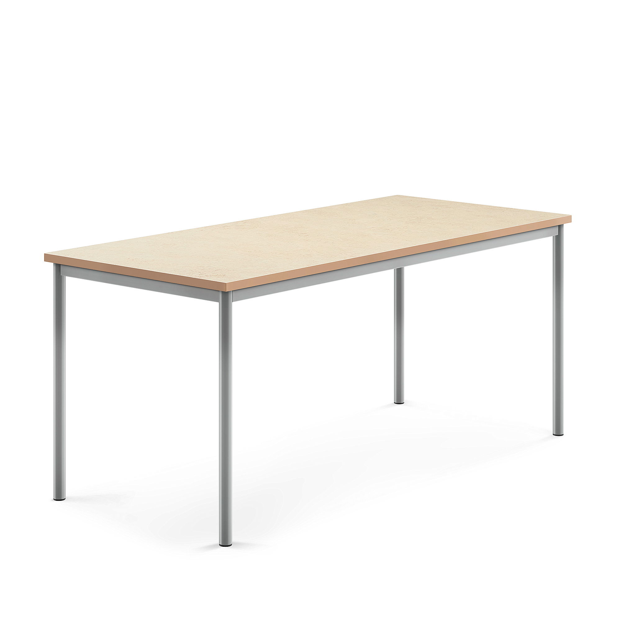 Stůl SONITUS, 1800x800x760 mm, stříbrné nohy, deska s linoleem, béžová