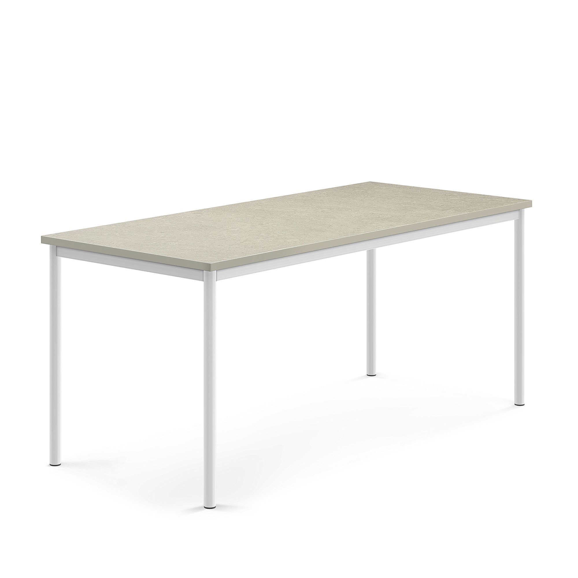Stůl SONITUS, 1800x800x760 mm, bílé nohy, deska s linoleem, šedá