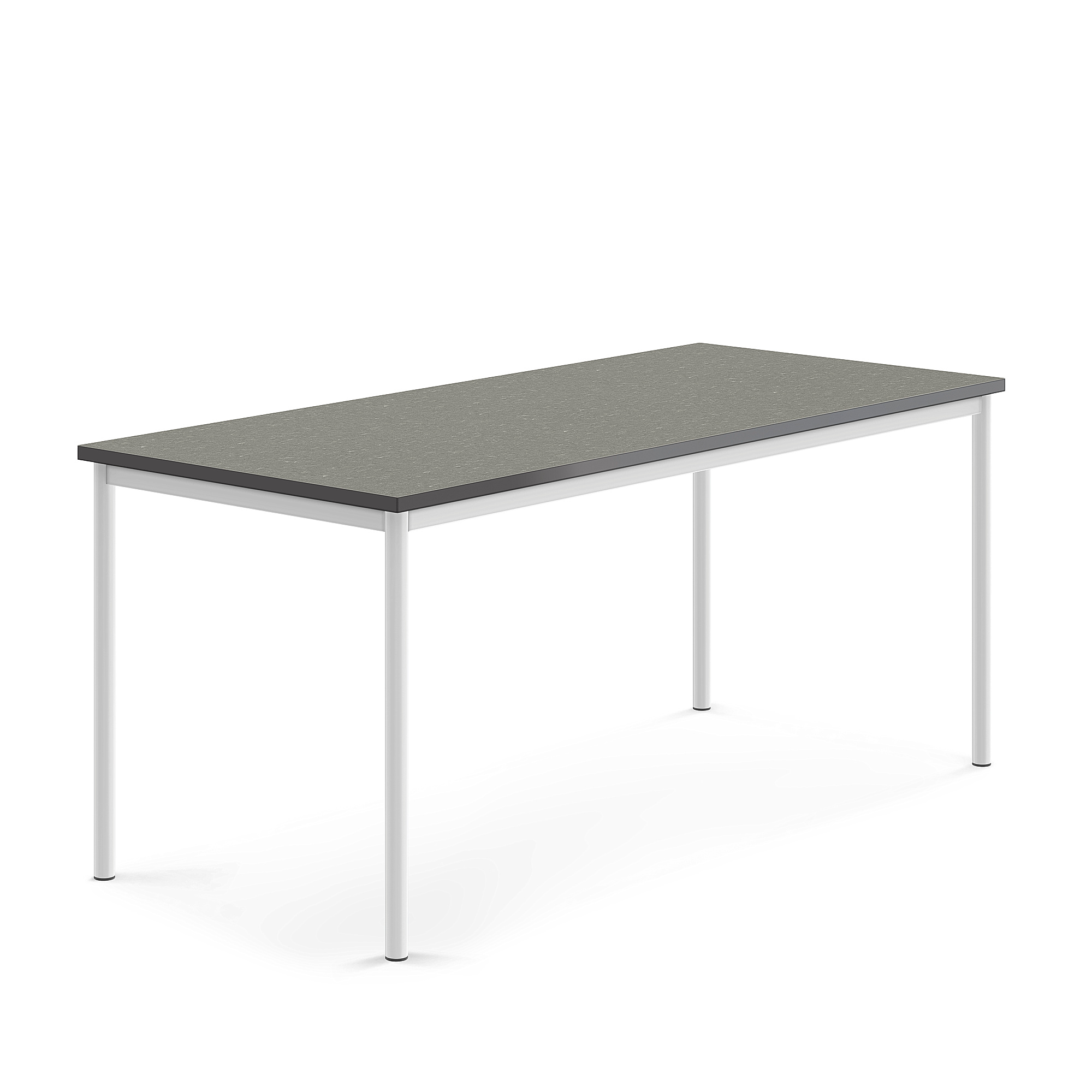 Stůl SONITUS, 1800x800x760 mm, bílé nohy, deska s linoleem, tmavě šedá