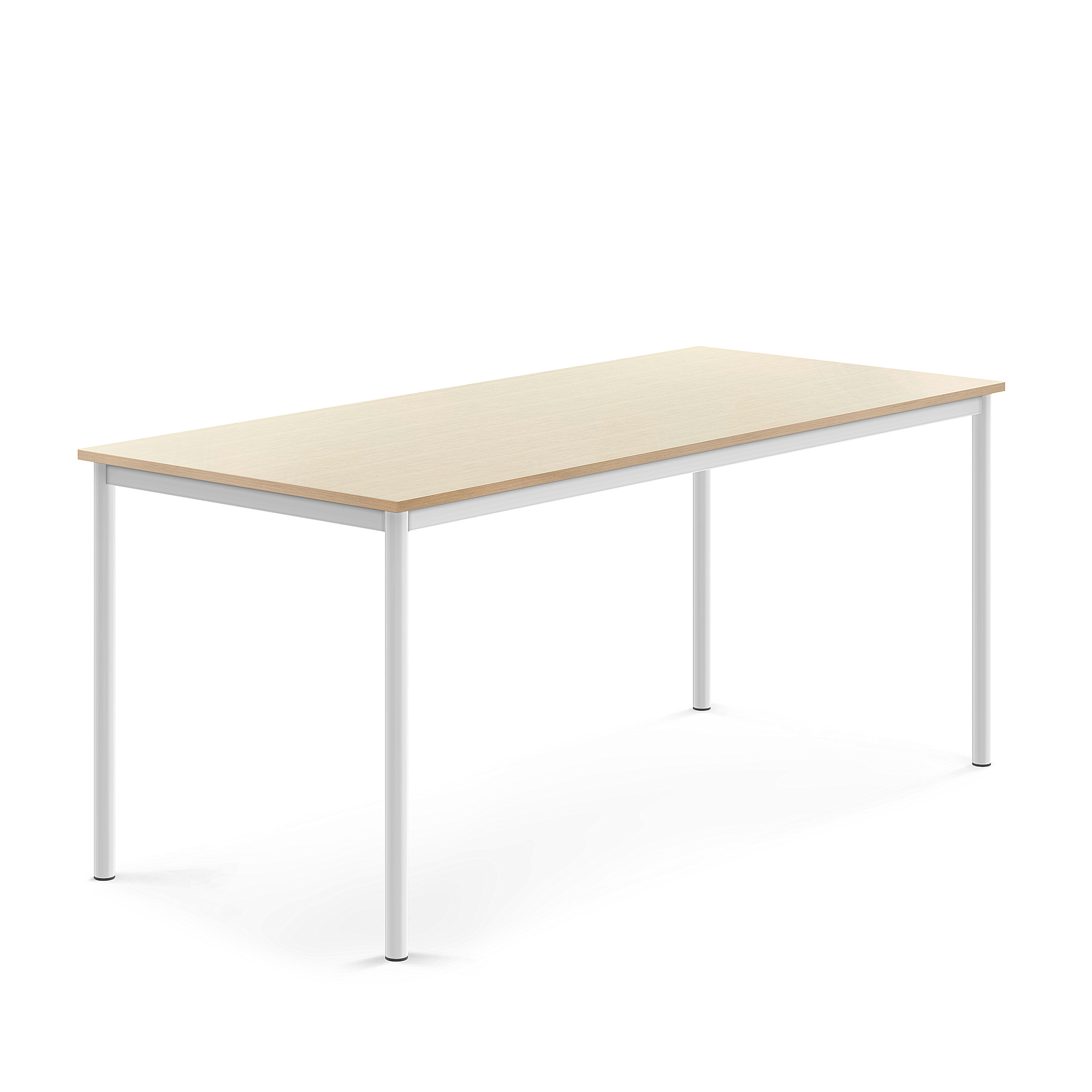 Stůl SONITUS, 1800x800x760 mm, bílé nohy, HPL deska tlumící hluk, bříza