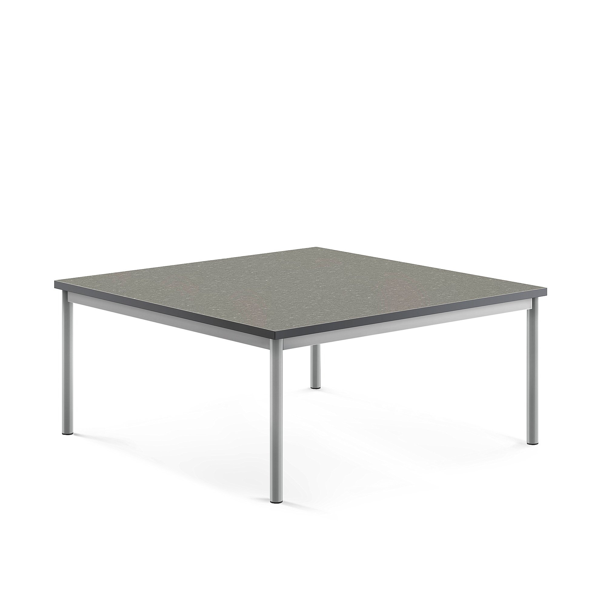 Stůl SONITUS, 1200x1200x500 mm, stříbrné nohy, deska s linoleem, tmavě šedá