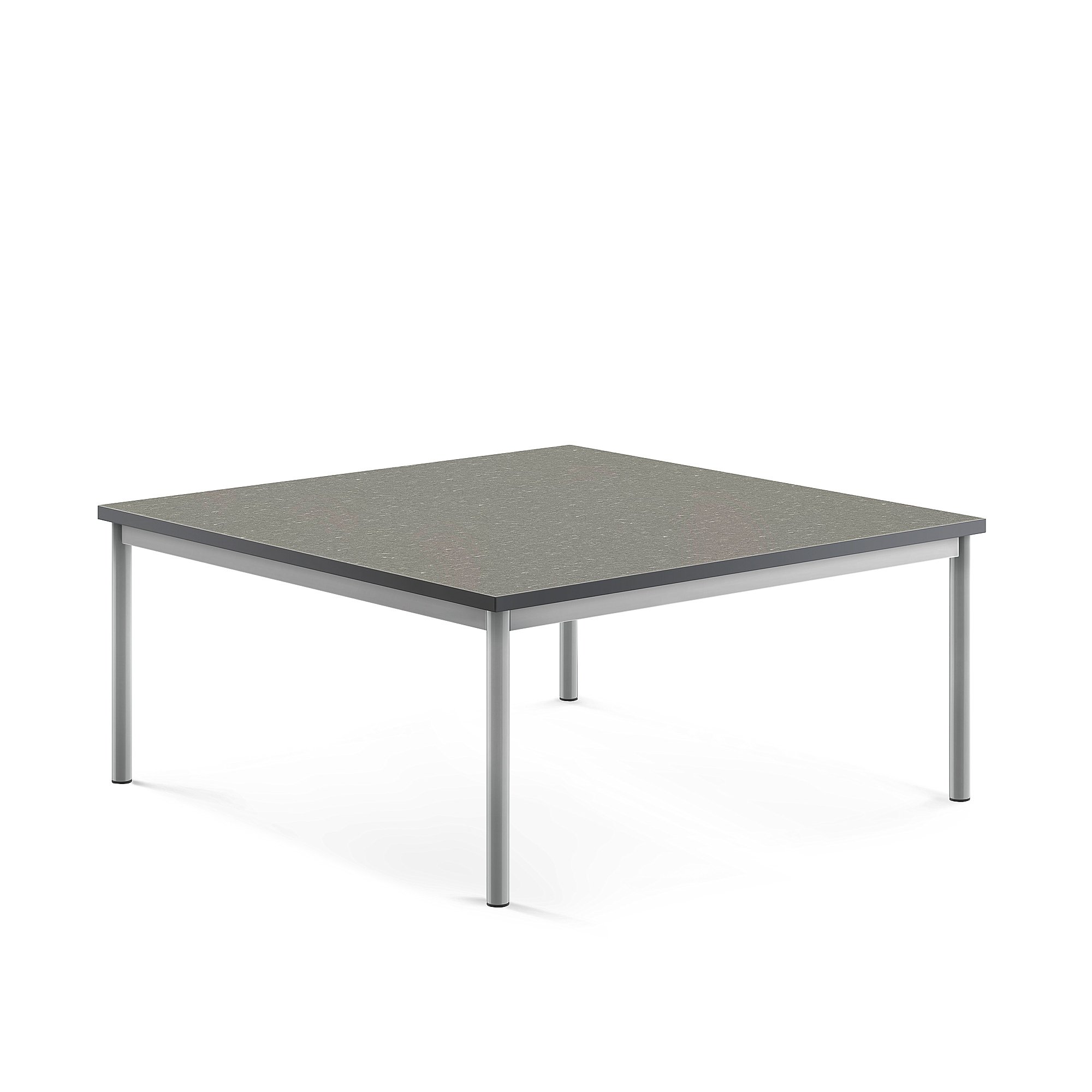 Levně Stůl SONITUS, 1200x1200x500 mm, stříbrné nohy, deska s linoleem, tmavě šedá