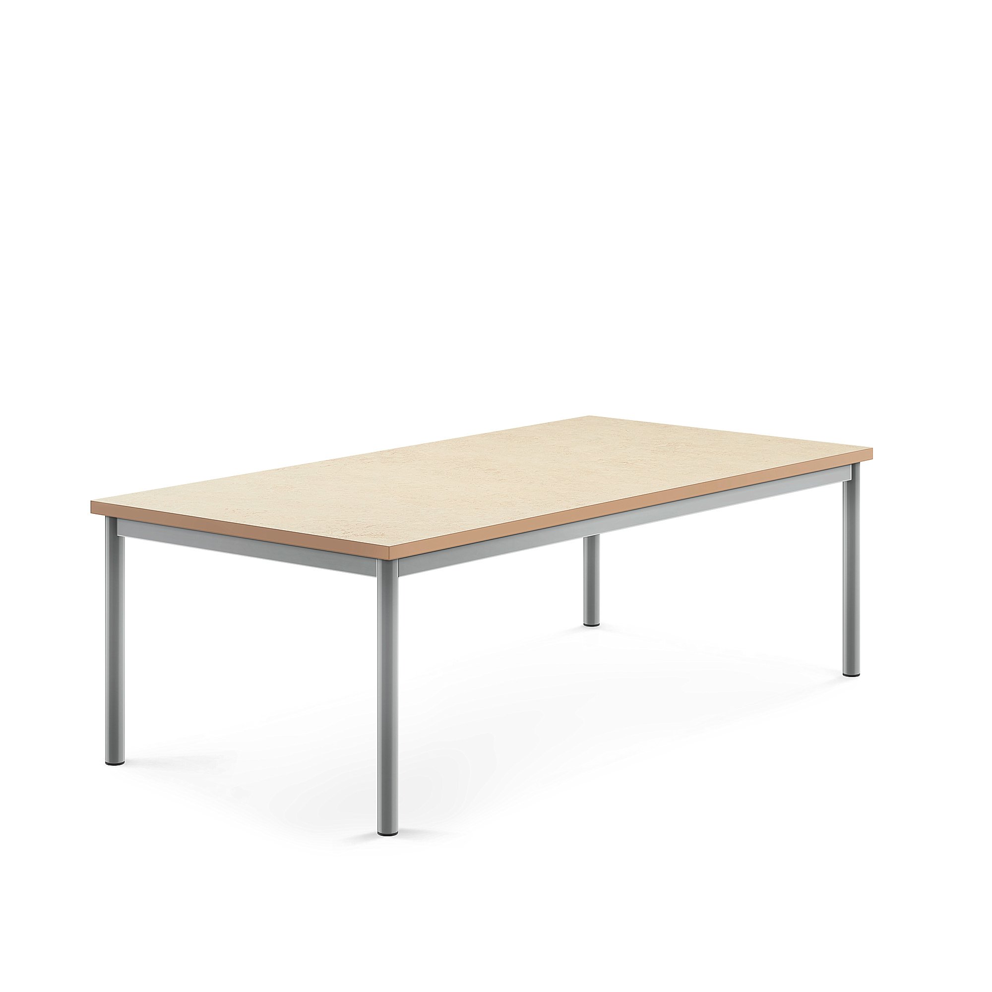 Stůl SONITUS, 1600x800x500 mm, stříbrné nohy, deska s linoleem, béžová