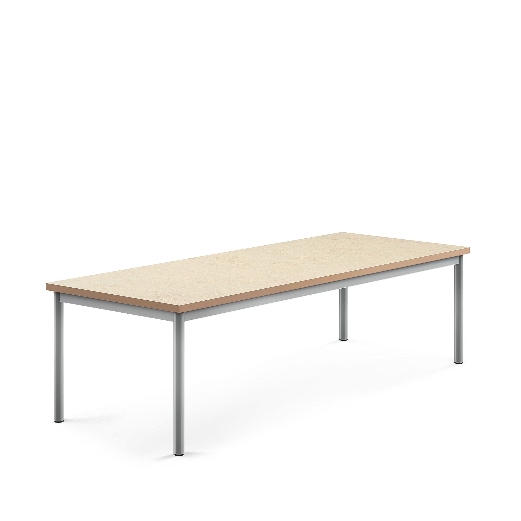 Stůl SONITUS, 1800x700x500 mm, stříbrné nohy, deska s linoleem, béžová