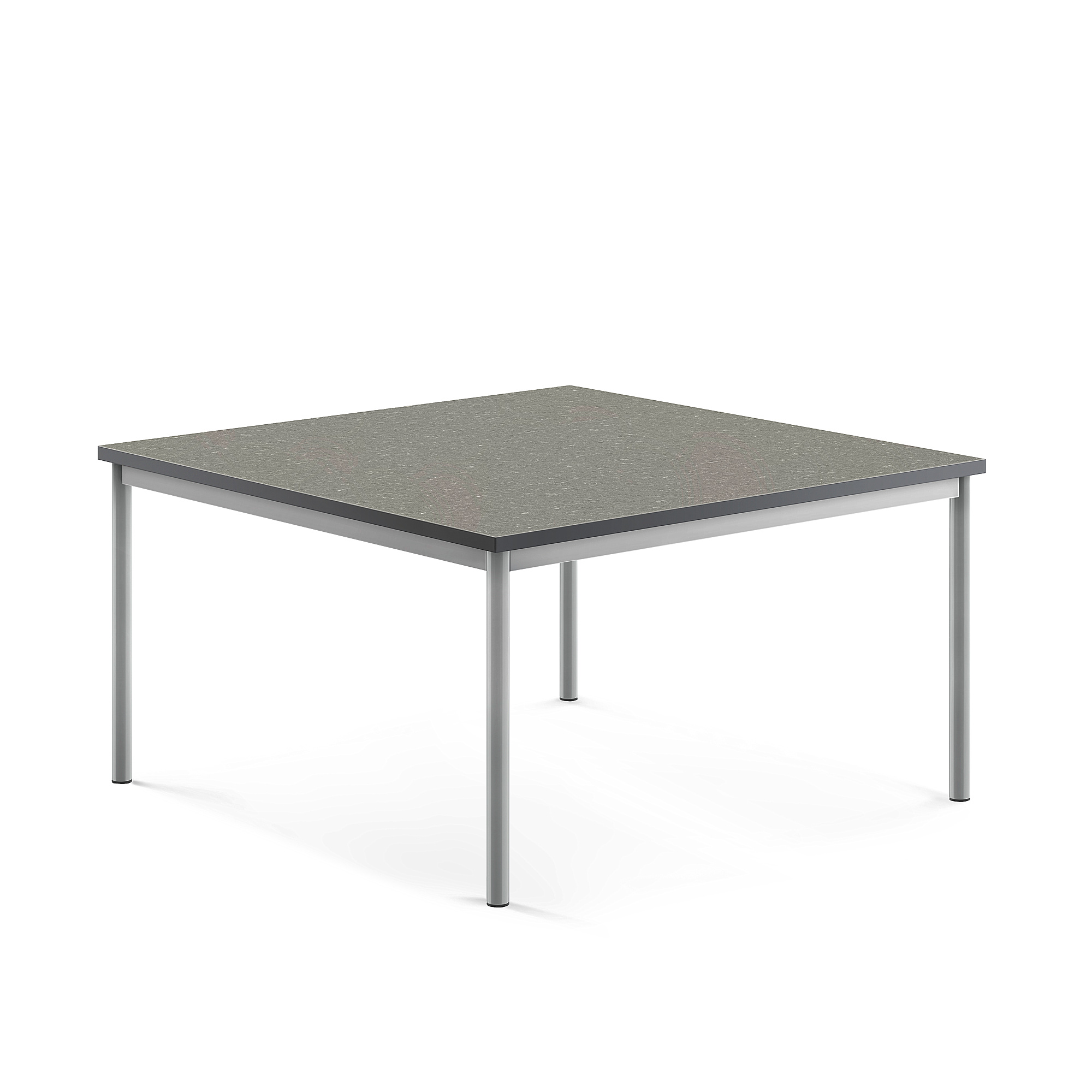 Stůl SONITUS, 1200x1200x600 mm, stříbrné nohy, deska s linoleem, tmavě šedá