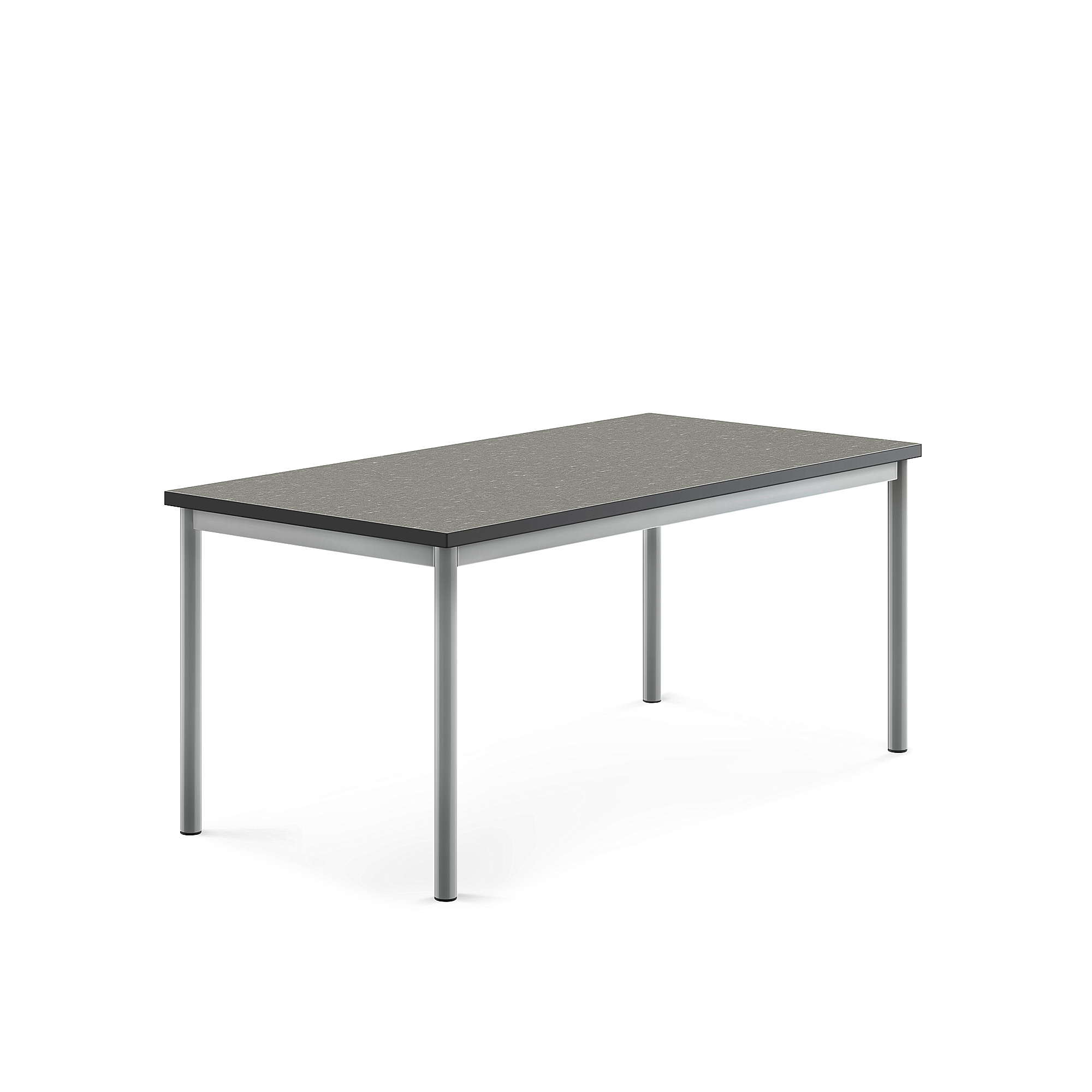 Stůl SONITUS, 1400x700x600 mm, stříbrné nohy, deska s linoleem, tmavě šedá