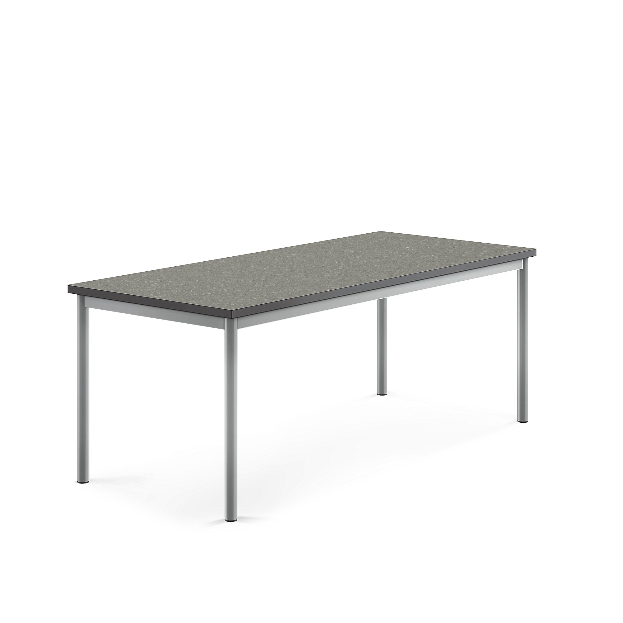 Stůl SONITUS, 1600x700x600 mm, stříbrné nohy, deska s linoleem, tmavě šedá