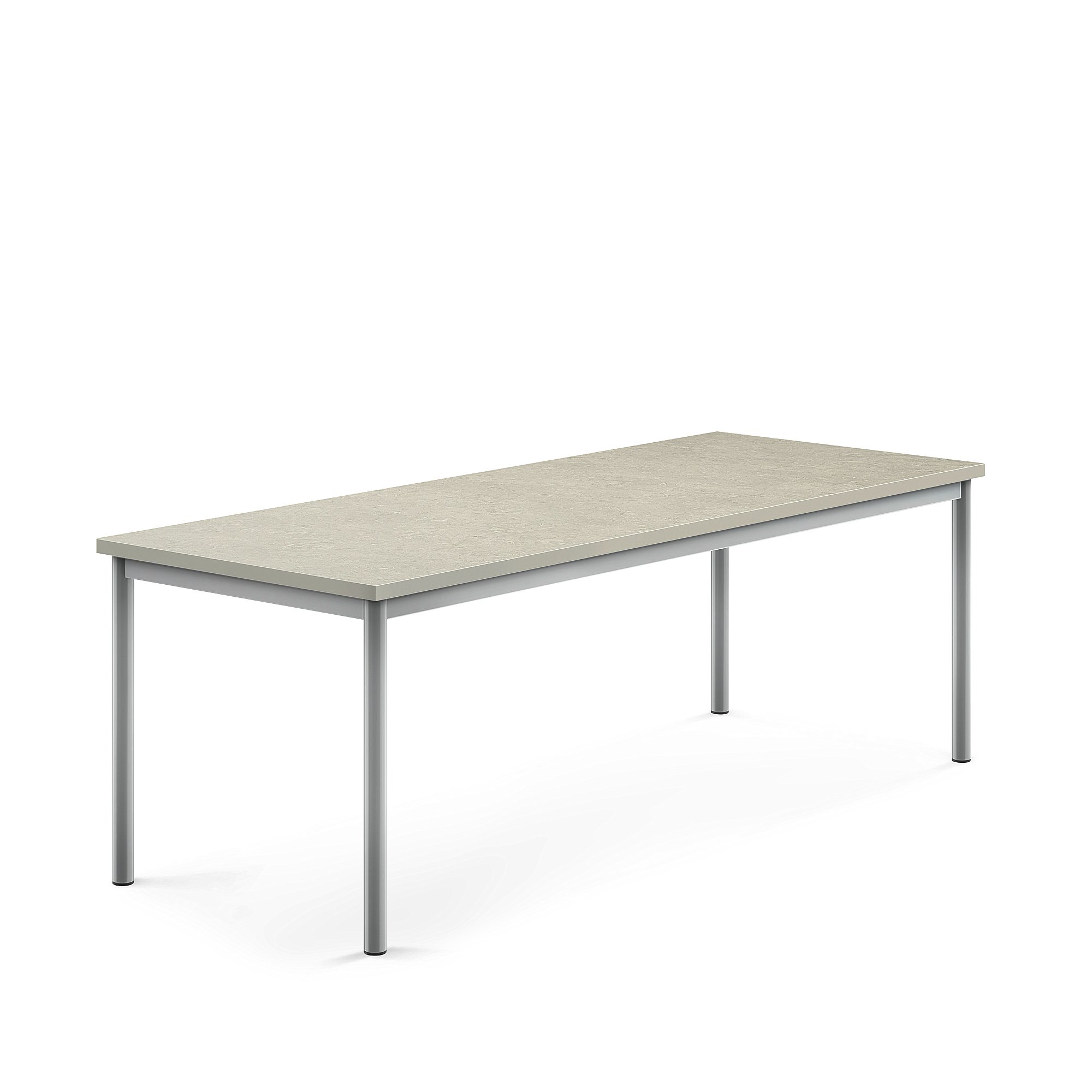 Stůl SONITUS, 1800x700x600 mm, stříbrné nohy, deska s linoleem, šedá