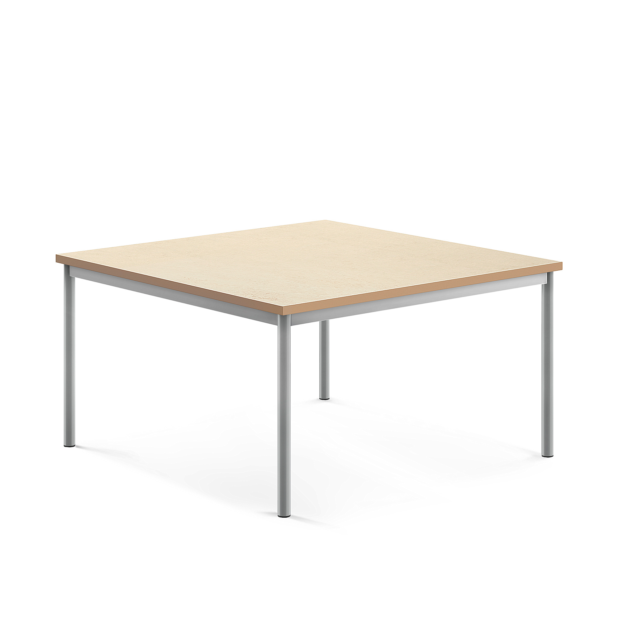 Stůl SONITUS, 1200x1200x600 mm, stříbrné nohy, deska s linoleem, béžová