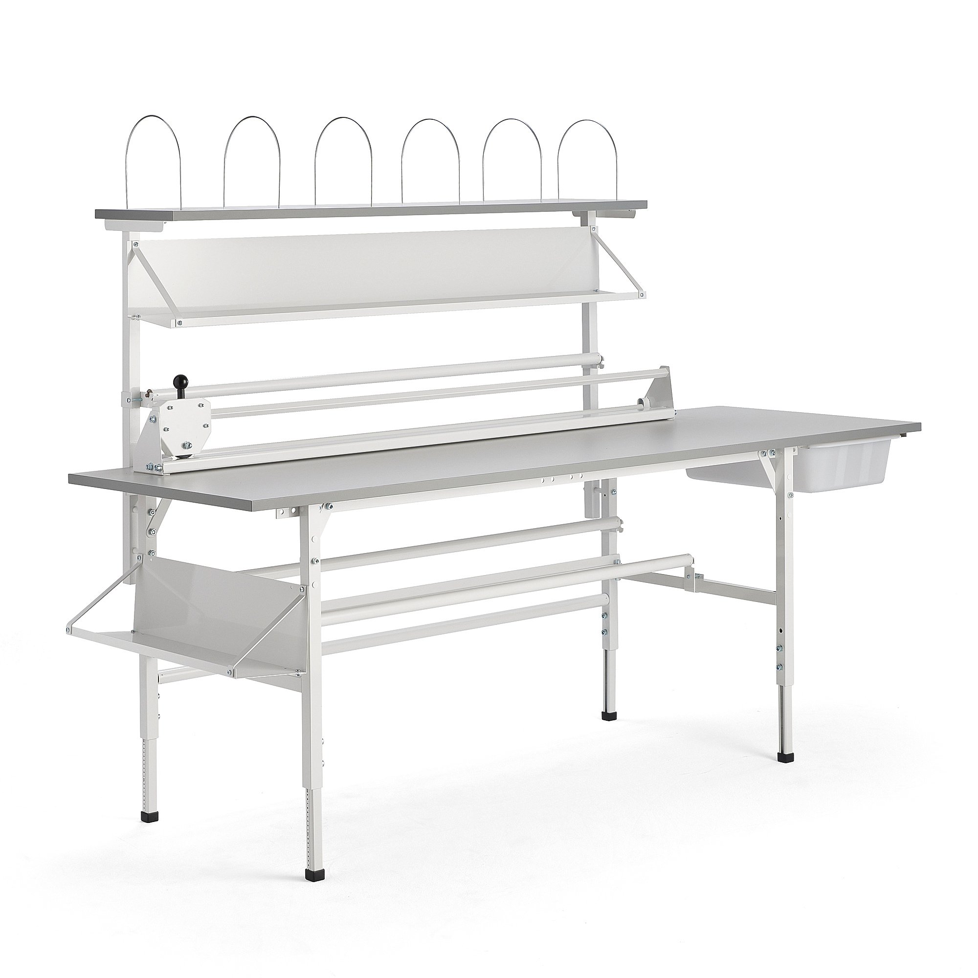 E-shop Dielenský baliaci stôl SEND, s policami, 2400x800 mm, šírka rezu 1500 mm